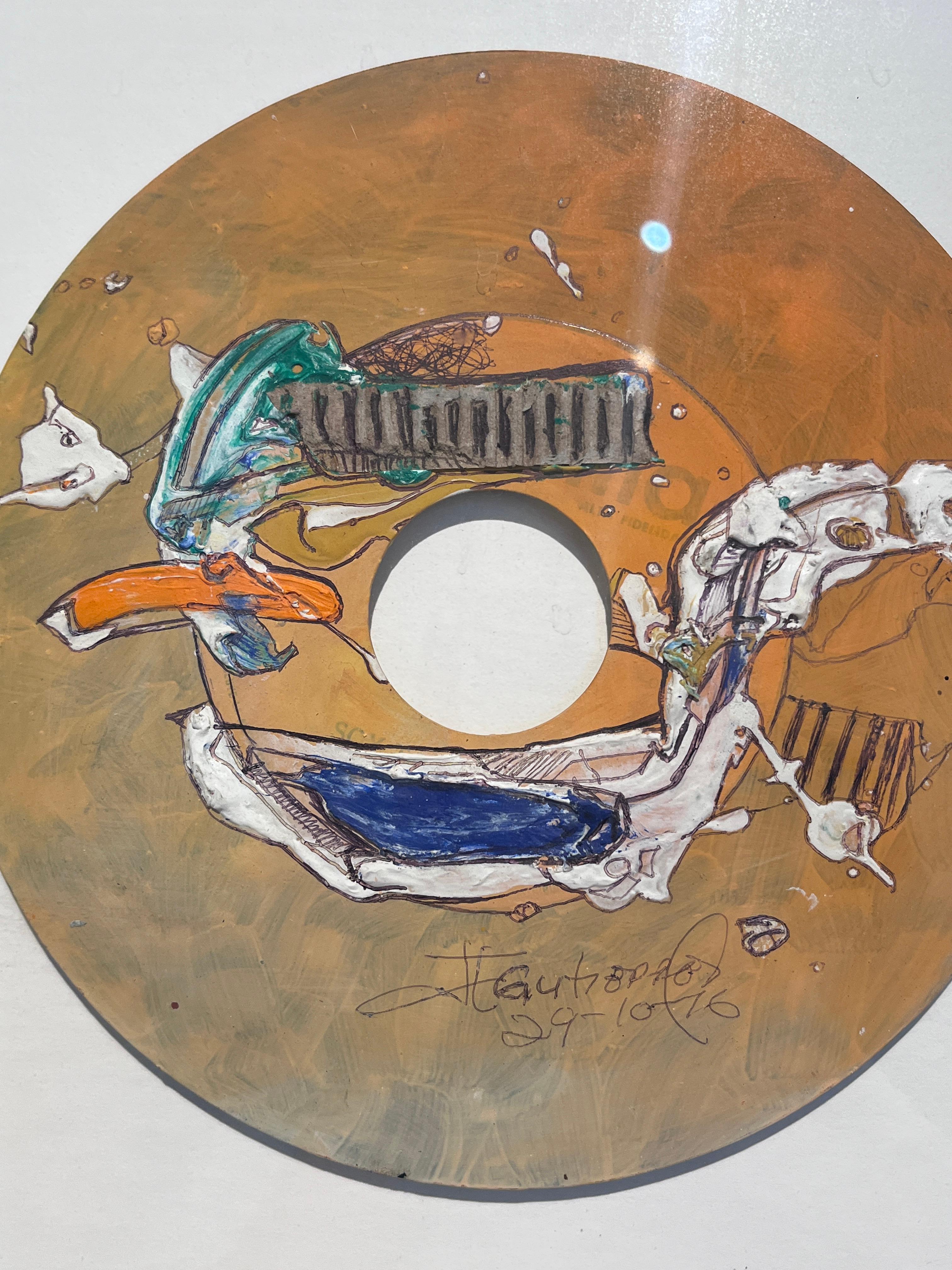 Juan Lazaro
3 CDs  2016
12 x 28 in
Acrylic painting; Ballpoint pen

Born in Manuel, Cuba in 1973, Juan Lazaro Gutierrez Mamblas is a painter who focuses his vision on the bicycle. His abstract works with forms floating on a virtually monochrome