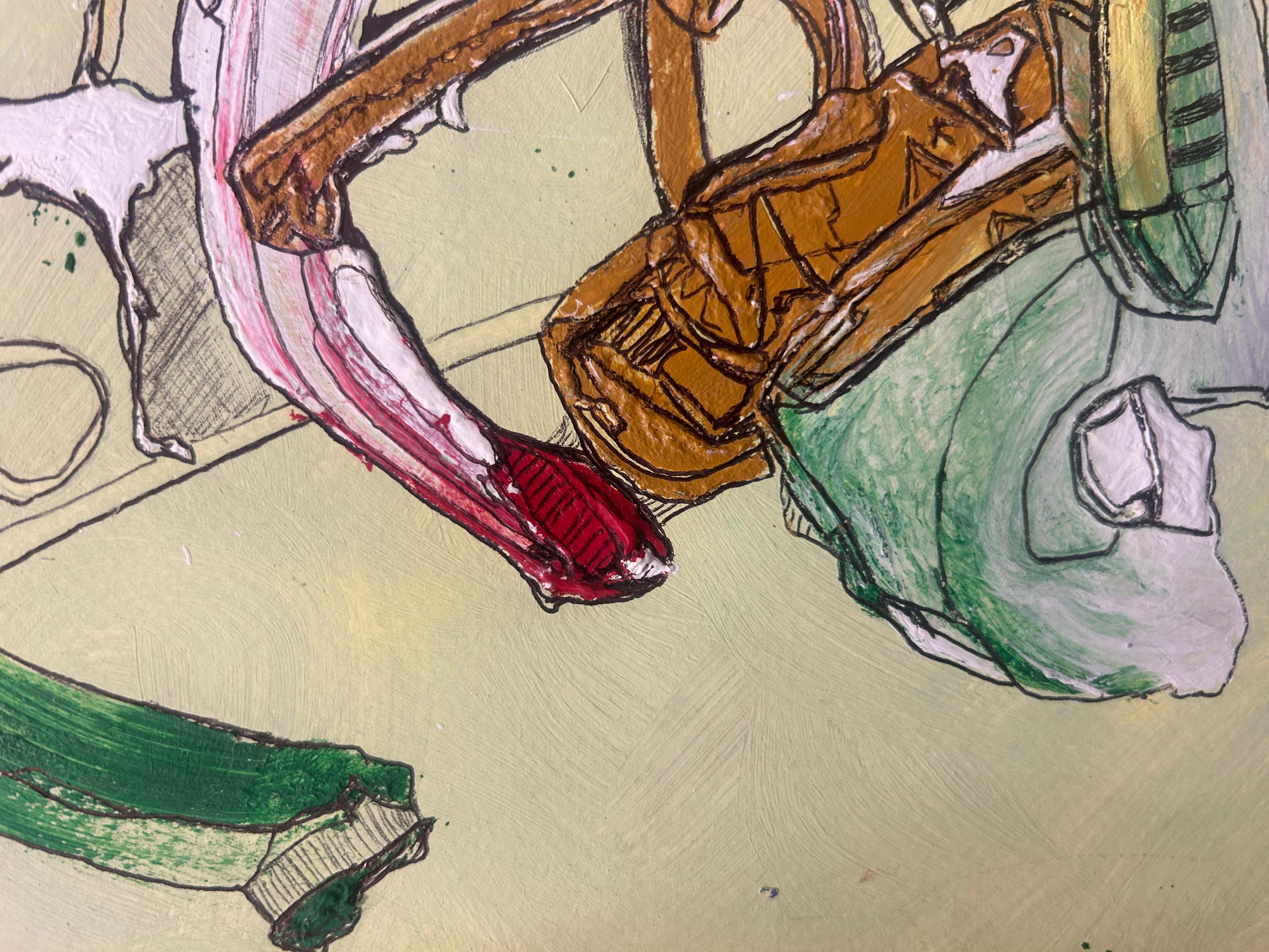 Green Colorful Abstract Mixed Media Painting: Triciclo For Sale 3