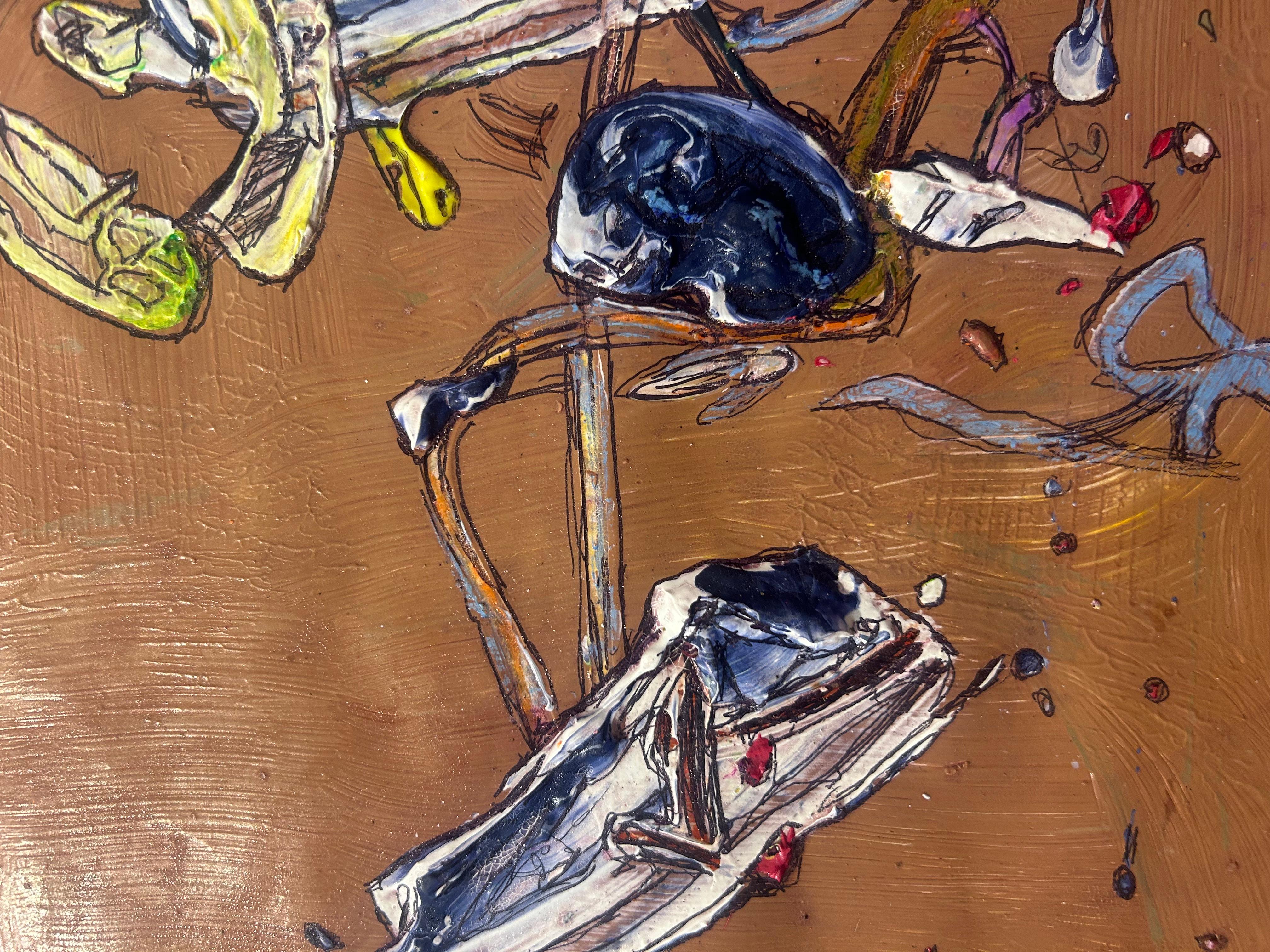 Pittura acrilica astratta marrone su carta a tecnica mista in vendita 1