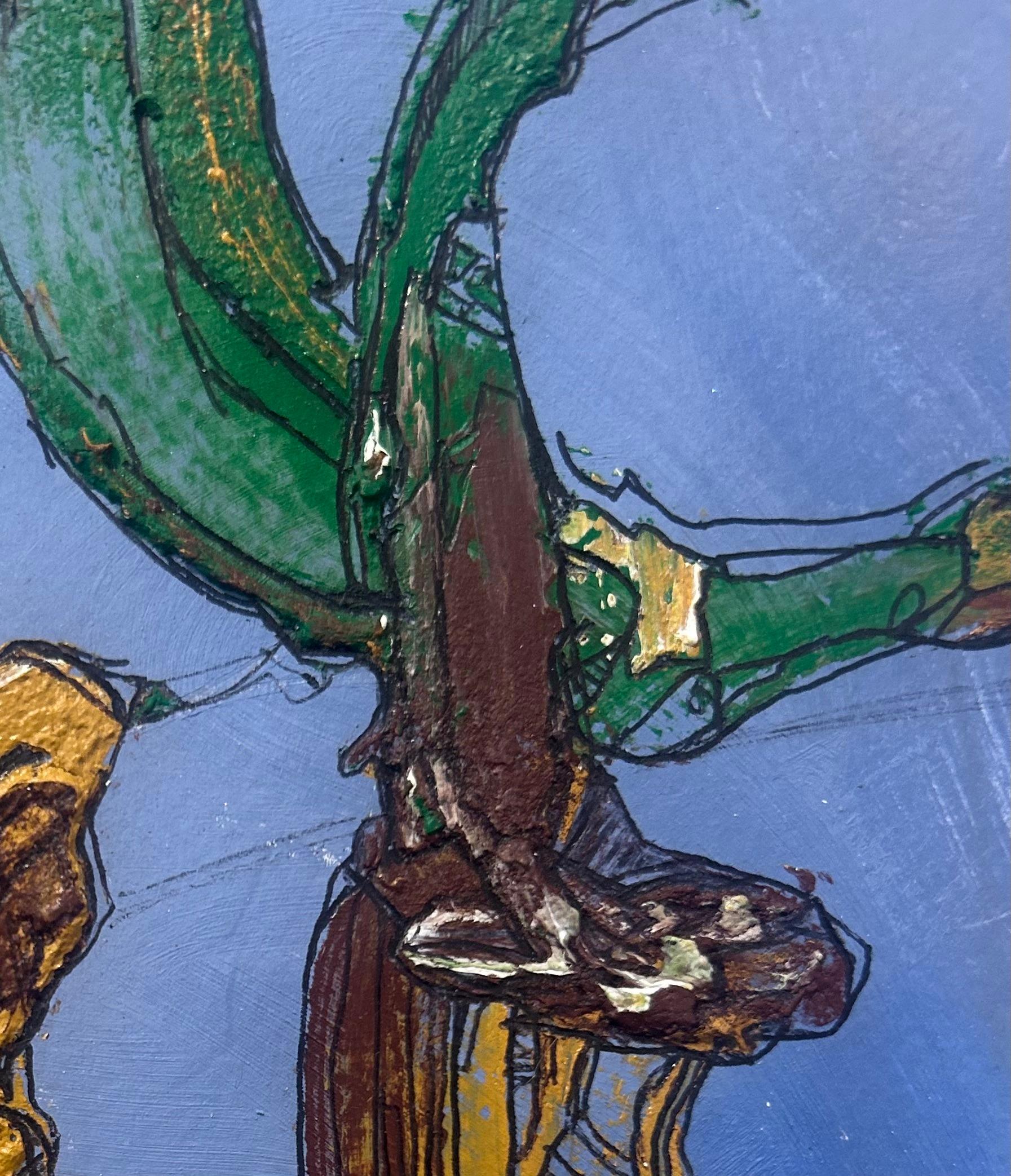 Pintura acrílica abstracta tropical sobre papel: En Cualquier Momento Sé Positivo en venta 1