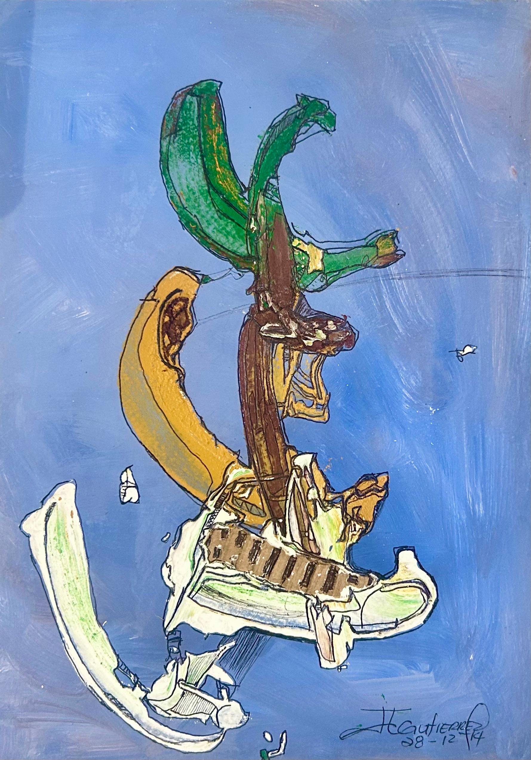Pintura acrílica abstracta tropical sobre papel: En Cualquier Momento Sé Positivo - Painting de Juan Lazaro Gutierrez 
