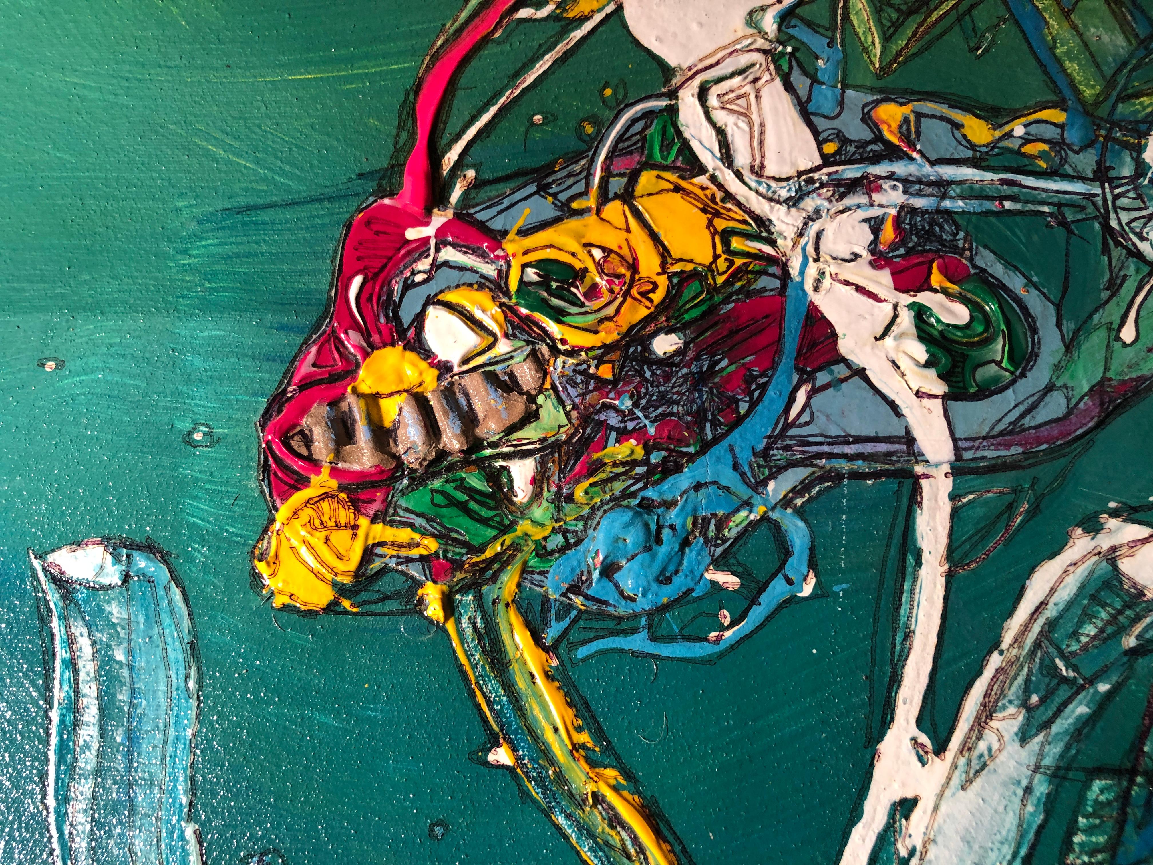 Trasformatore di biciclette: Pittura acrilica astratta contemporanea - Painting di Juan Lazaro Gutierrez 