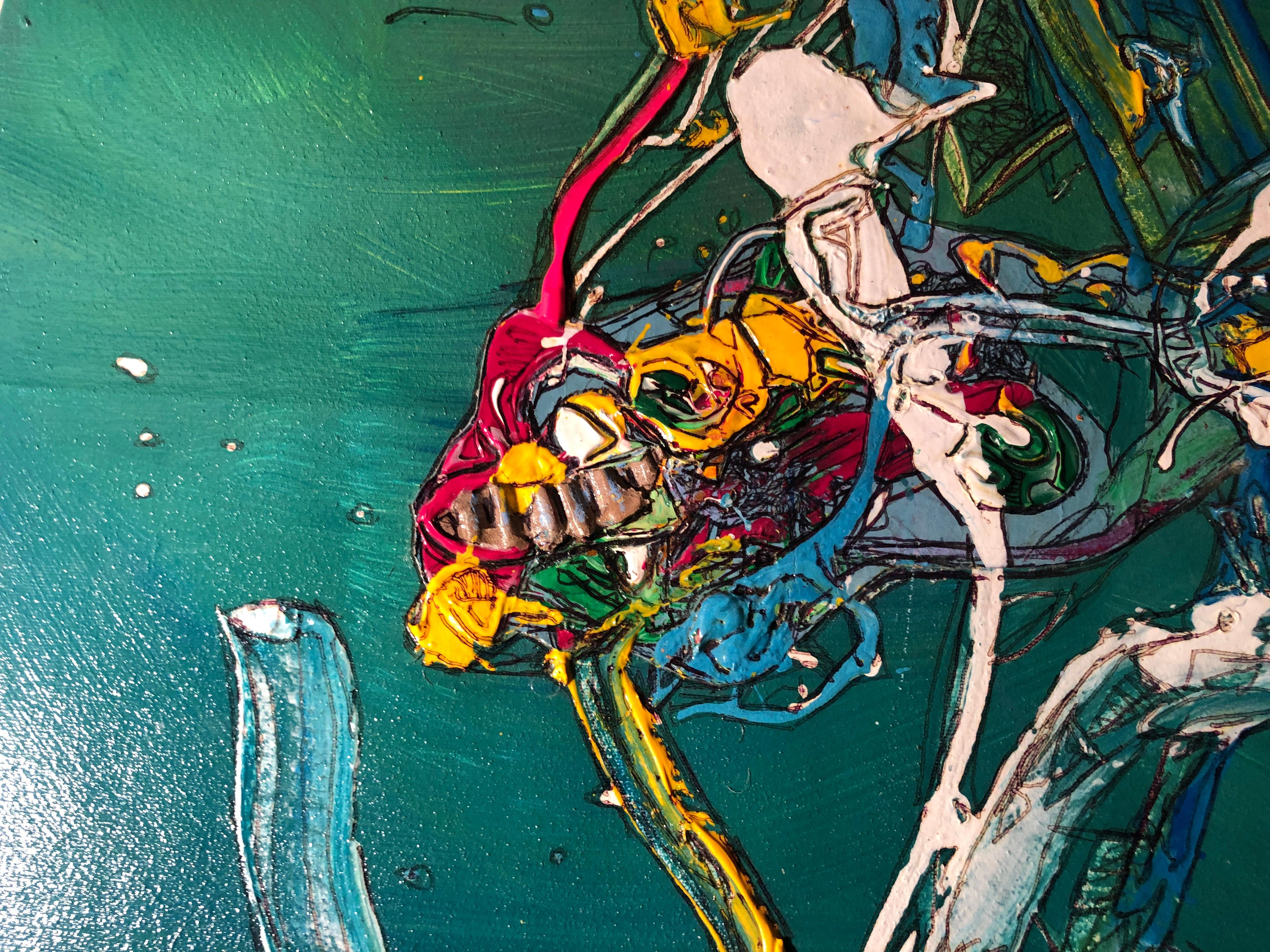 Trasformatore di biciclette: Pittura acrilica astratta contemporanea - Abstract Painting Blu di Juan Lazaro Gutierrez 