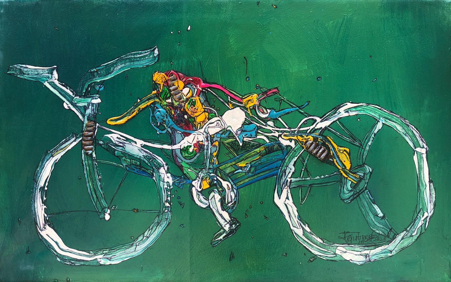 Juan Lazaro  Abstract Painting - Bike Transformer: Abstract Contemporary Acrylic Painting