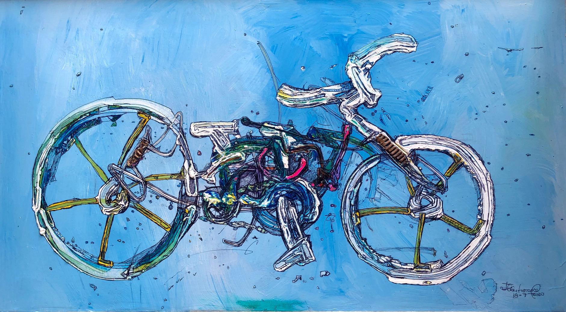 Abstract Painting di Juan Lazaro Gutierrez  - Amo la mia bicicletta: Pittura acrilica contemporanea
