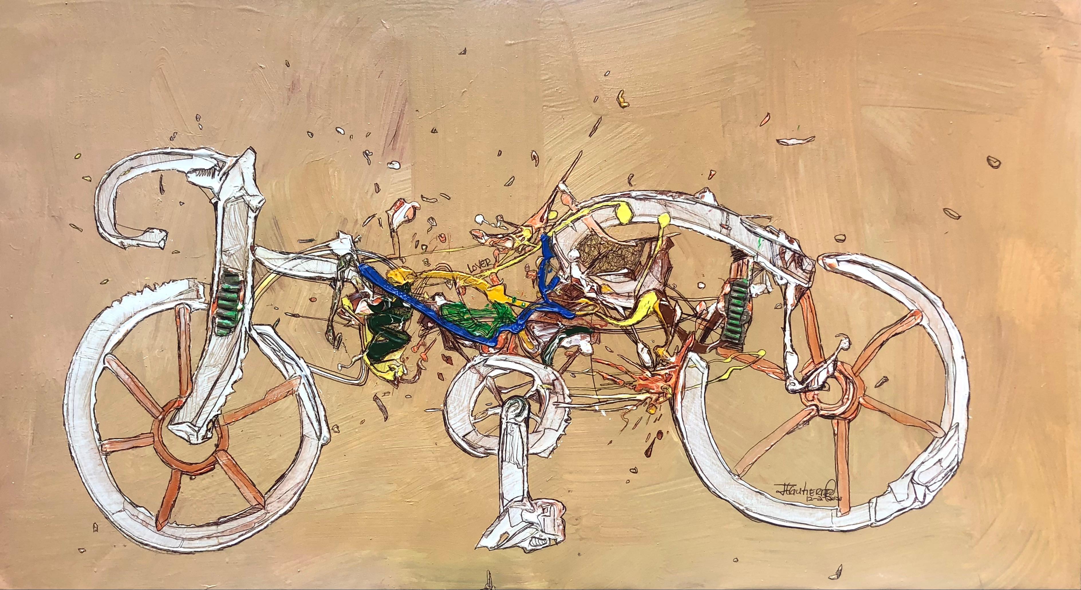 Juan Lazaro  Abstract Painting - Interesante Bike: Contemporary Acrylic Painting