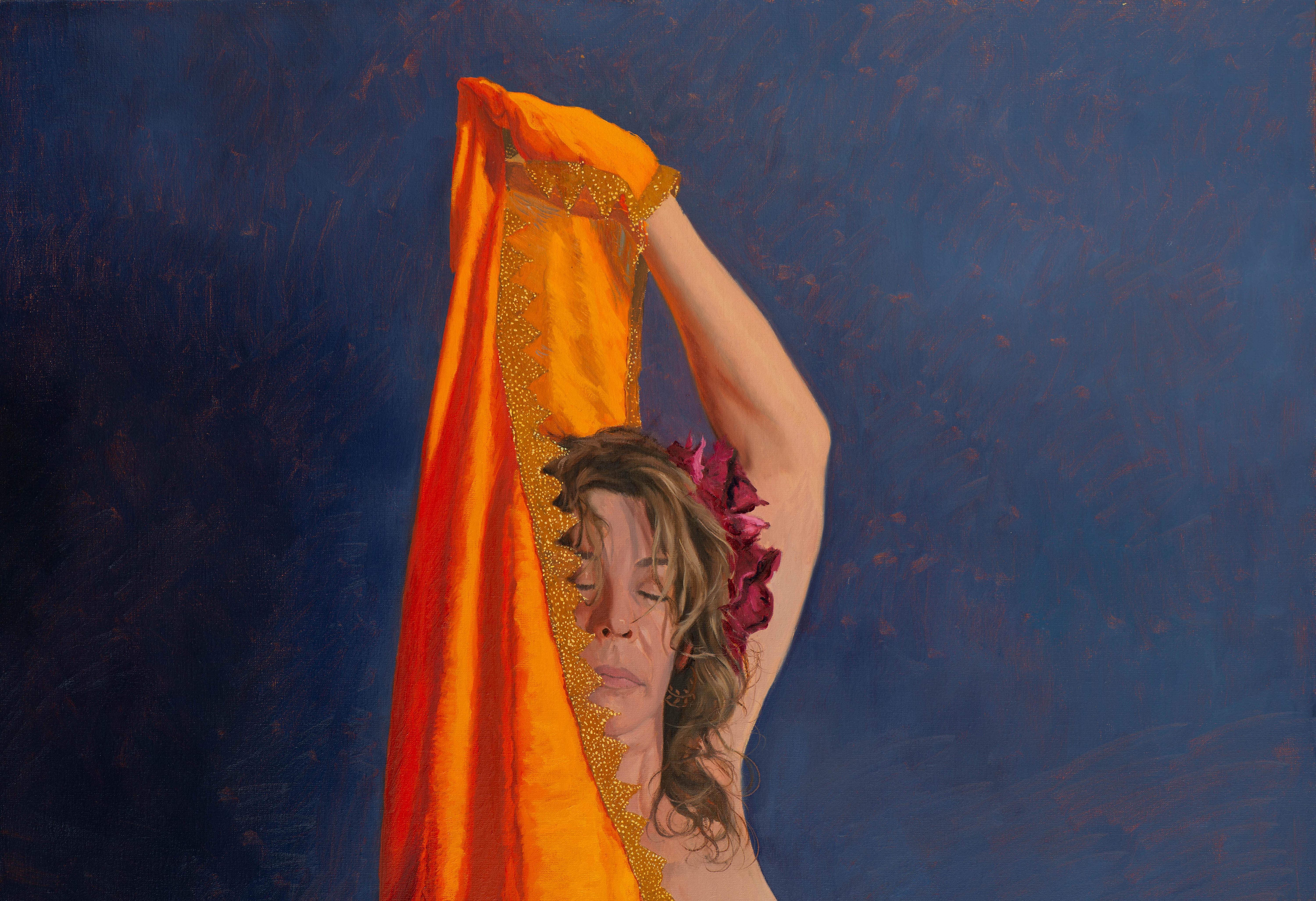 yellow mantle - Realist Painting by Juan Álvarez Cebrián