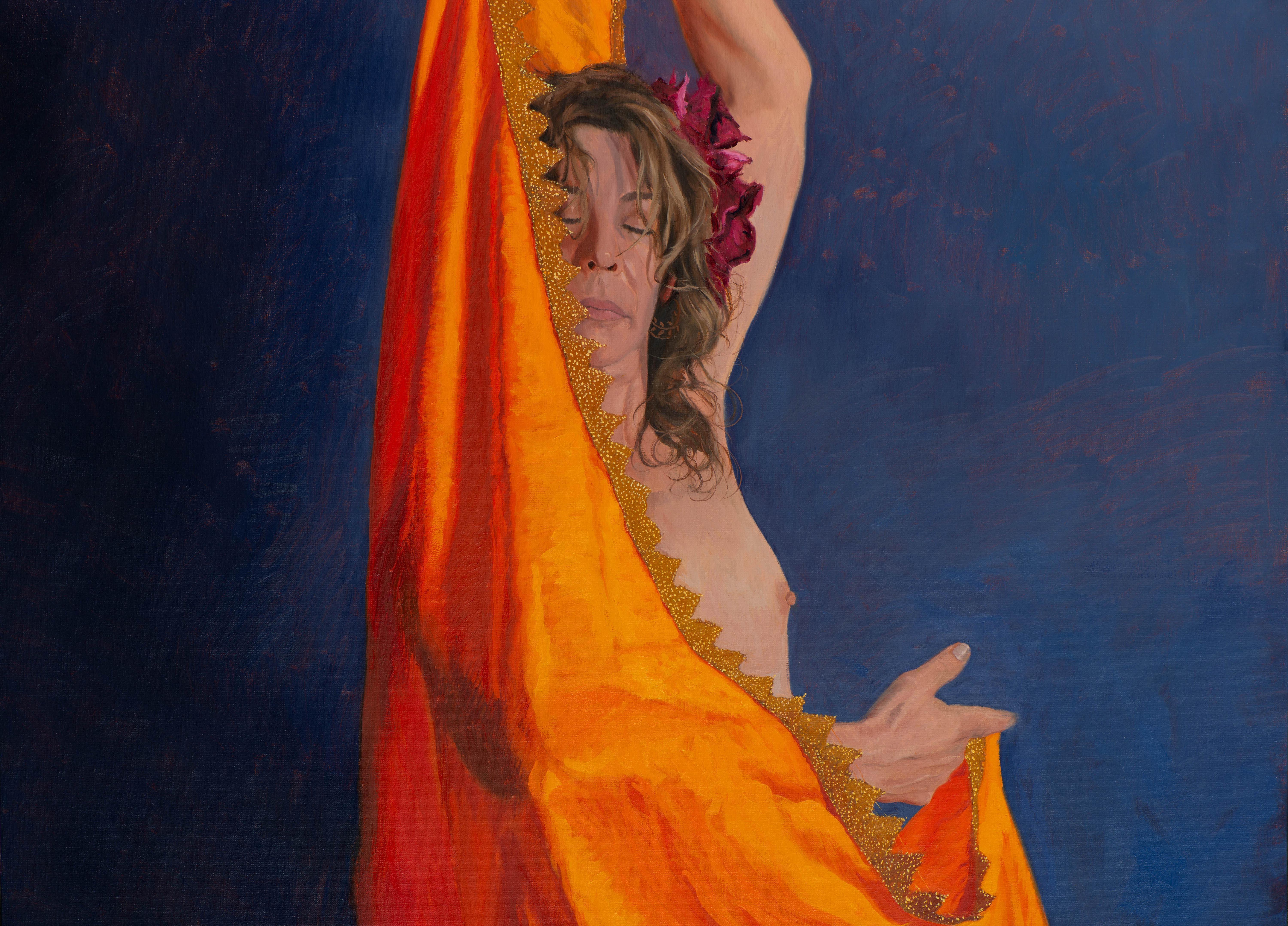 yellow mantle - Black Figurative Painting by Juan Álvarez Cebrián