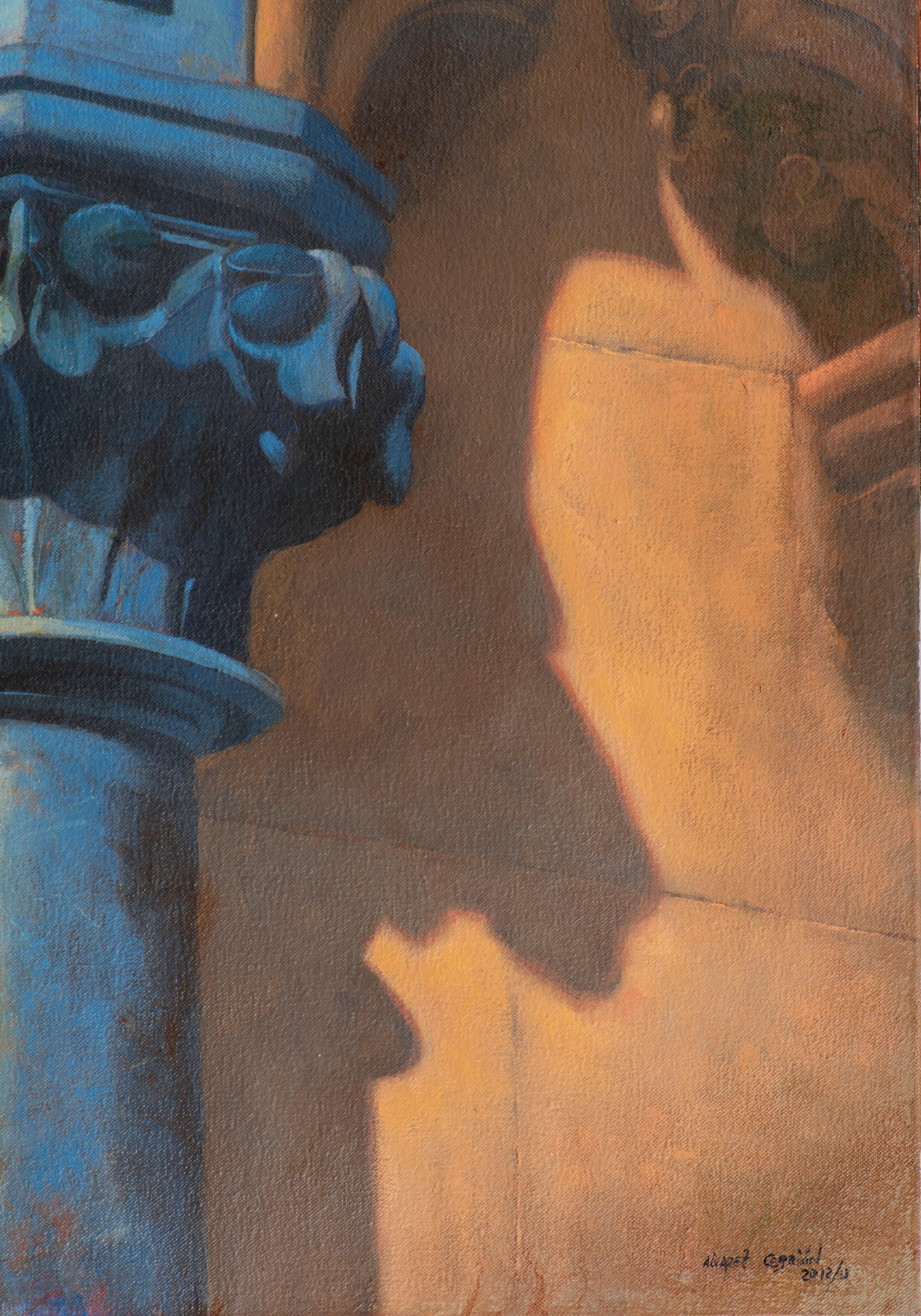 Capitole bleu - Noir Landscape Painting par Juan Álvarez Cebrián