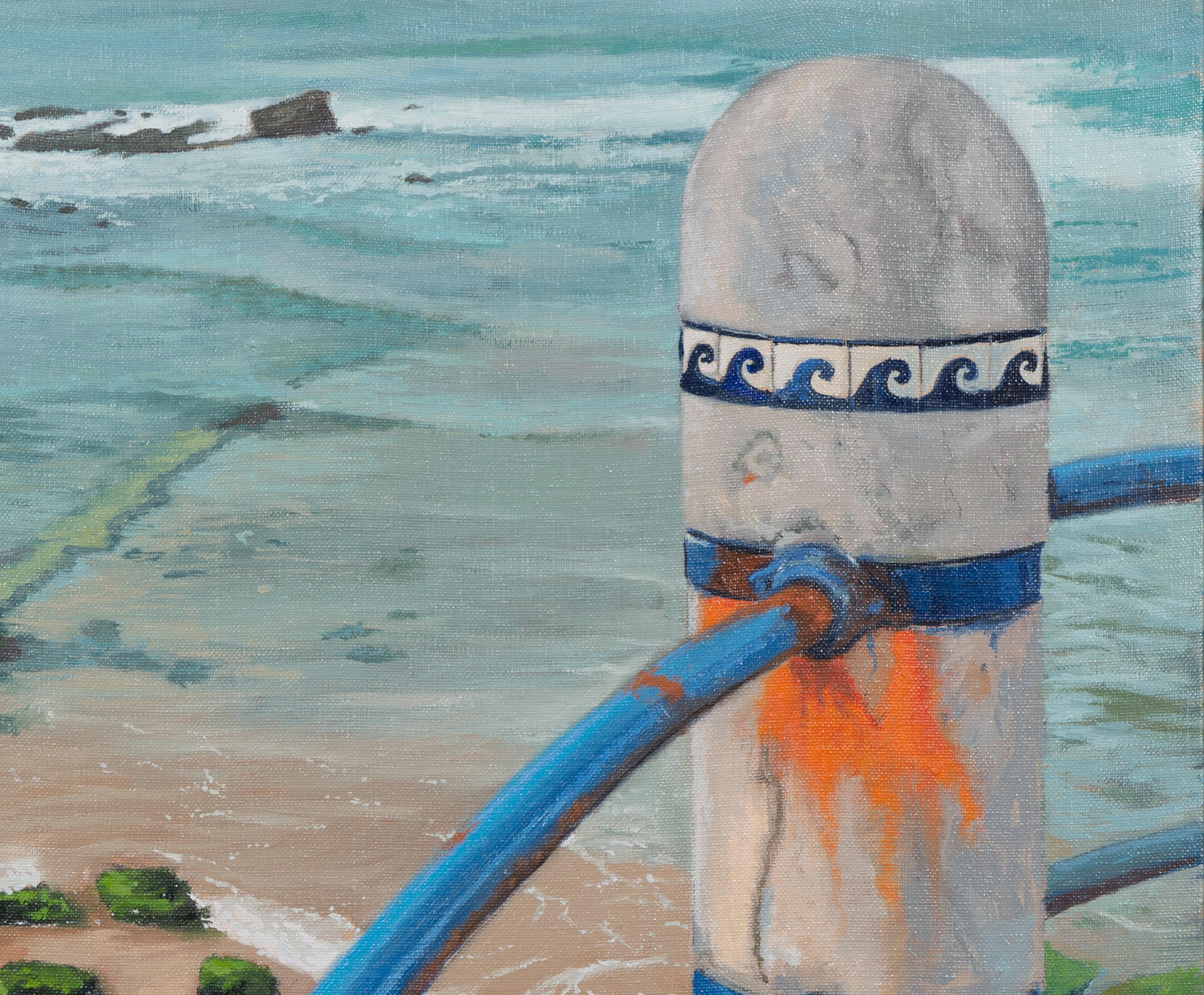 Blaues Geländer – Painting von Juan Álvarez Cebrián