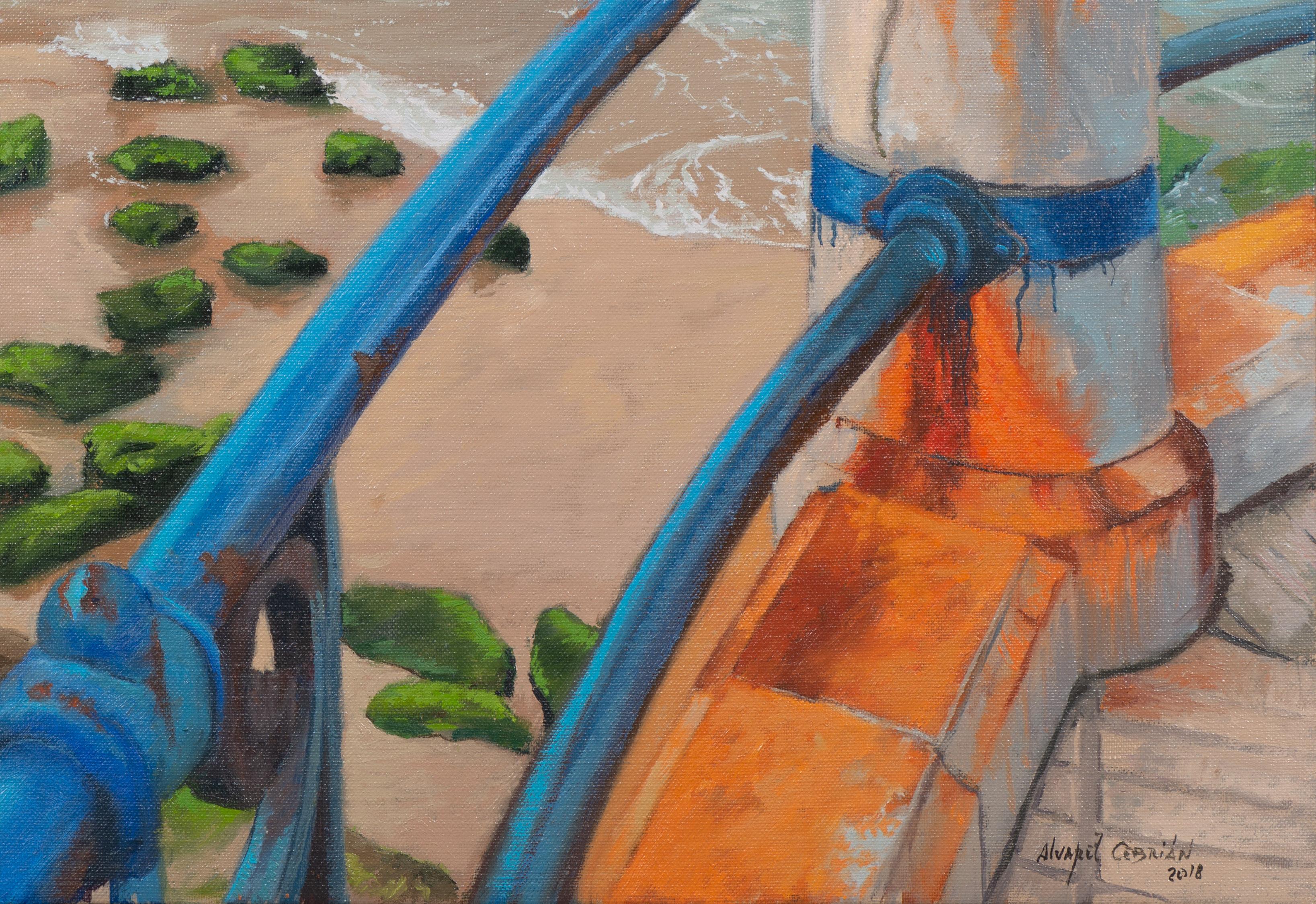 Blaues Geländer (Grau), Landscape Painting, von Juan Álvarez Cebrián