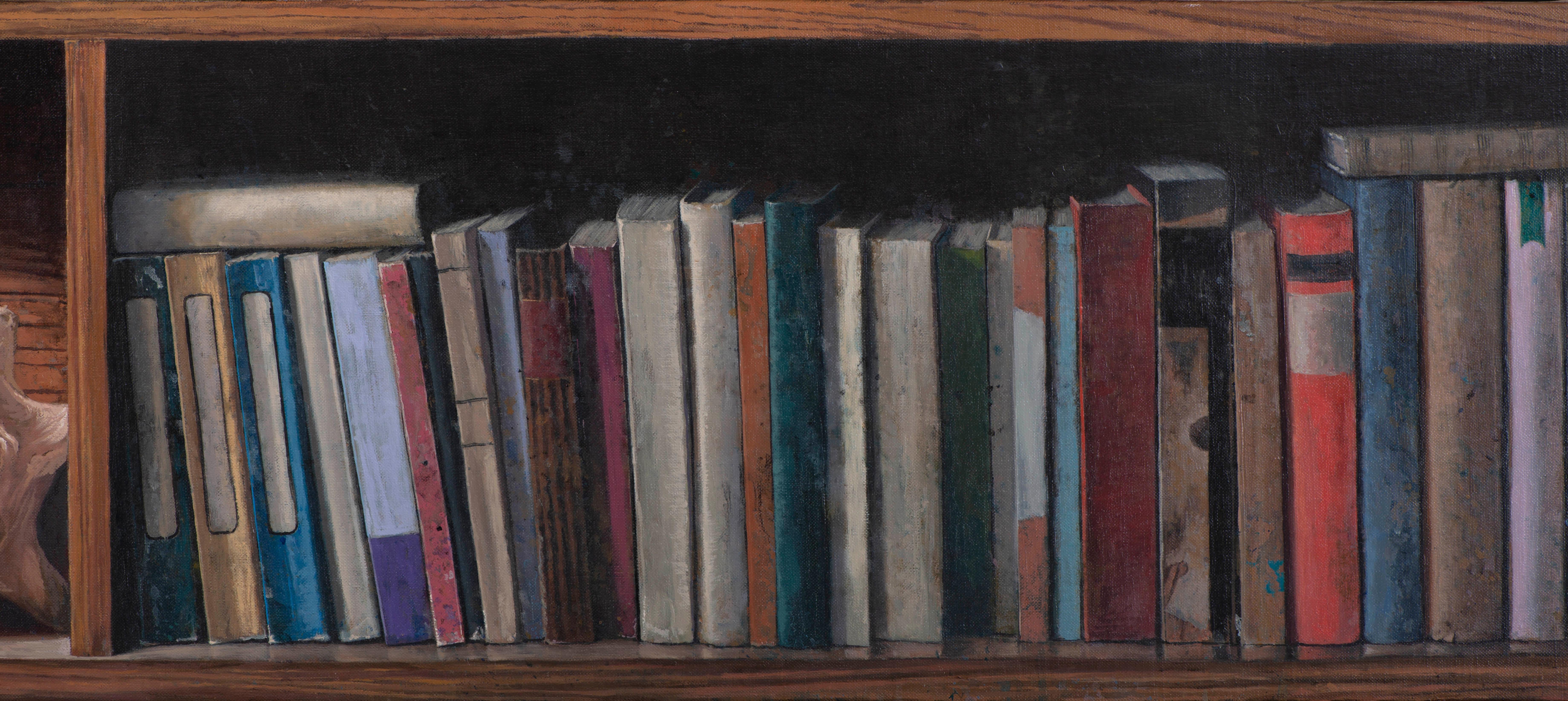 Librairie I - Marron Still-Life Painting par Juan Álvarez Cebrián
