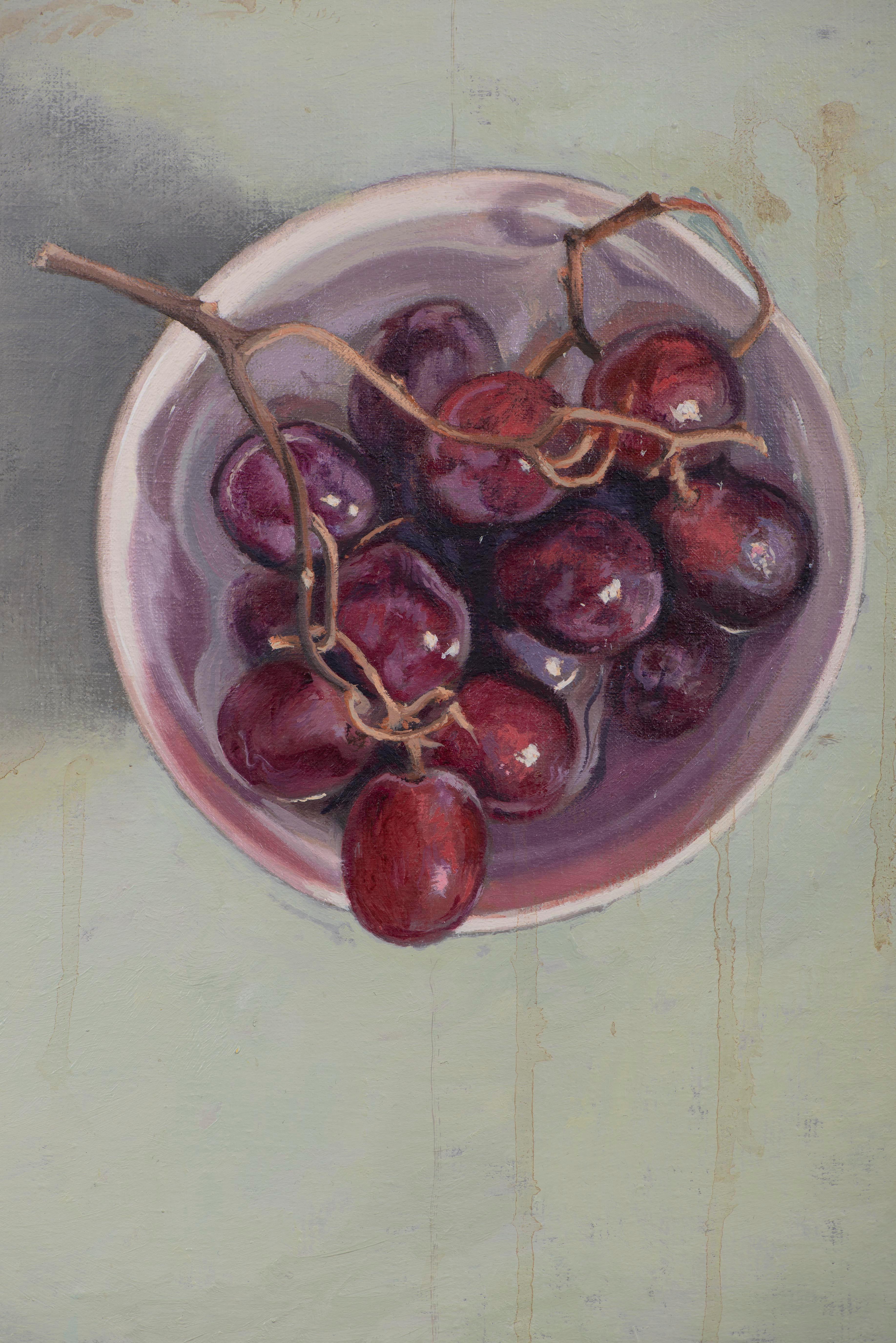 Bowls with grapes I - Realist Painting by Juan Álvarez Cebrián