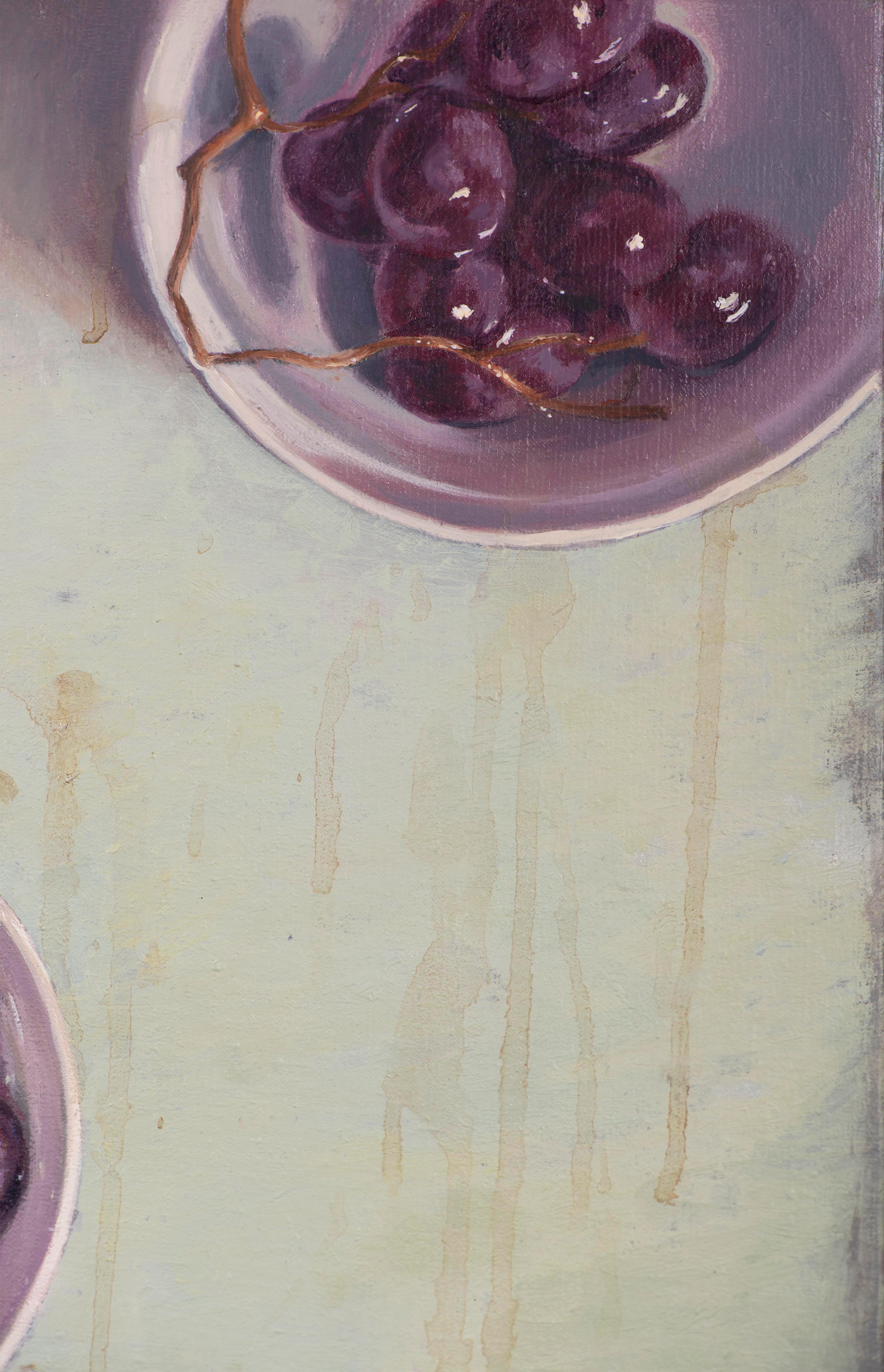 Bowls with grapes I - Gray Still-Life Painting by Juan Álvarez Cebrián