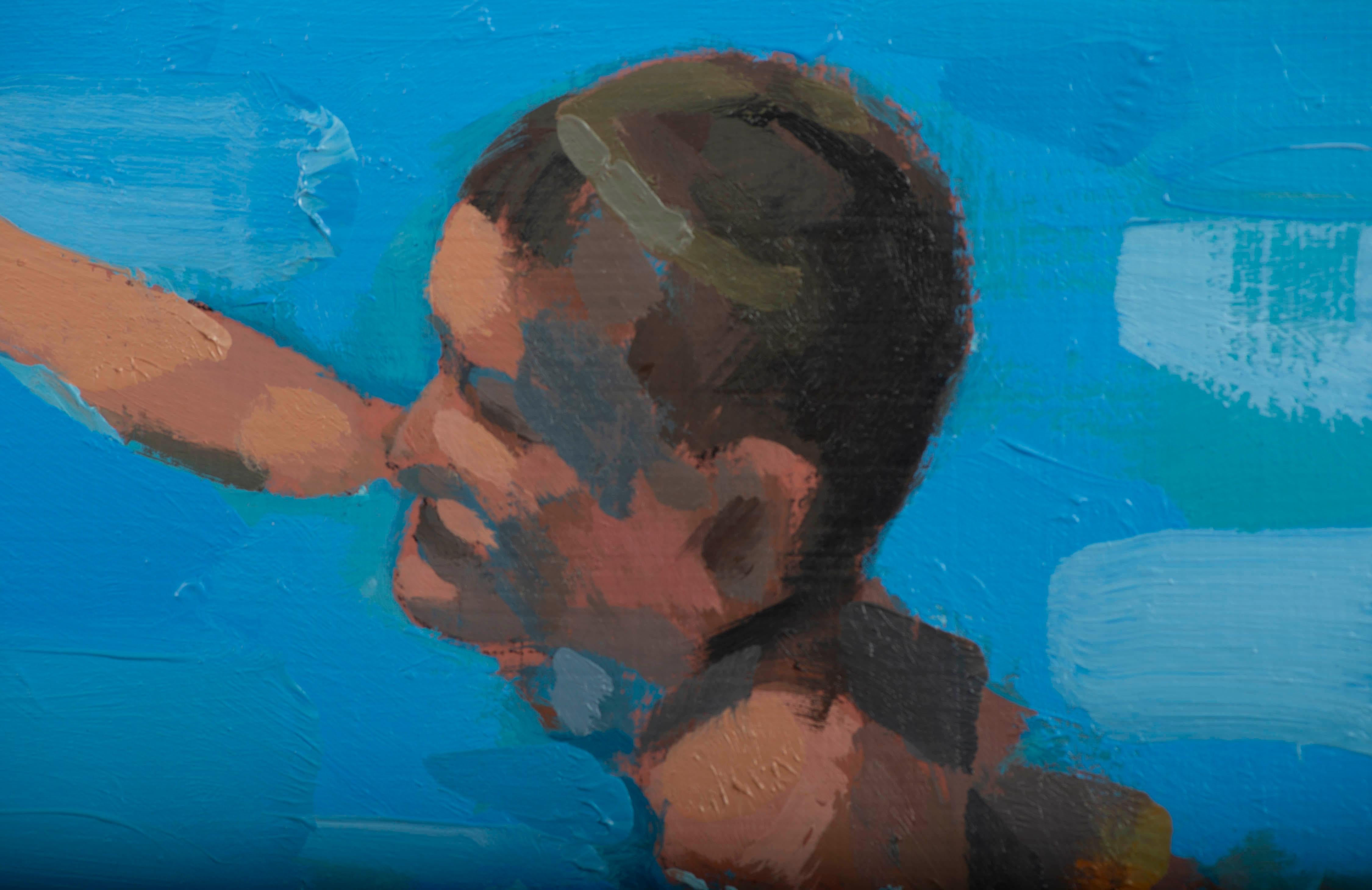 Ragazzo in piscina - Painting Realismo di Juan Álvarez Cebrián