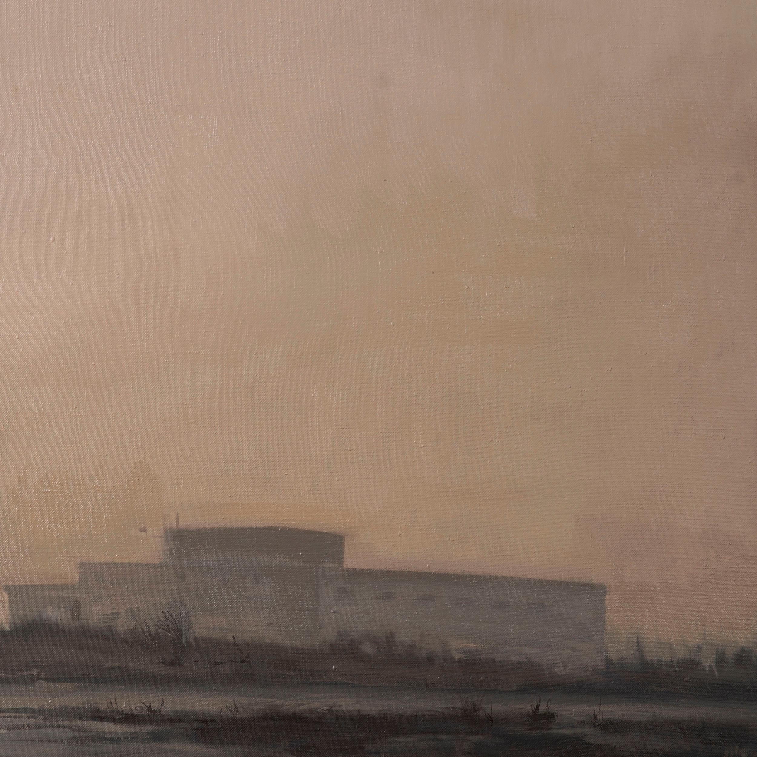 But it was foggy at dawn - Realist Painting by Juan Álvarez Cebrián