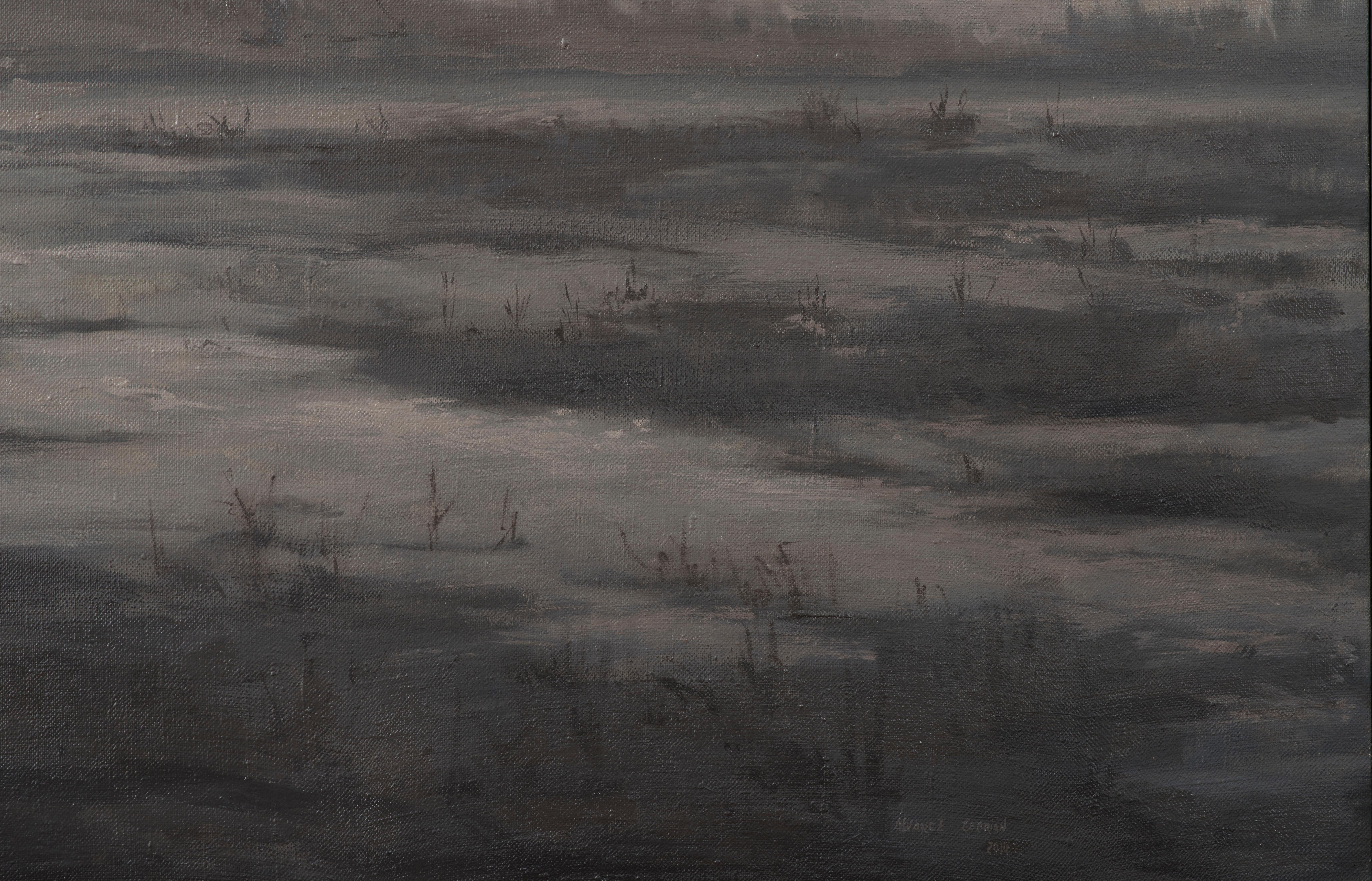 But it was foggy at dawn - Brown Landscape Painting by Juan Álvarez Cebrián
