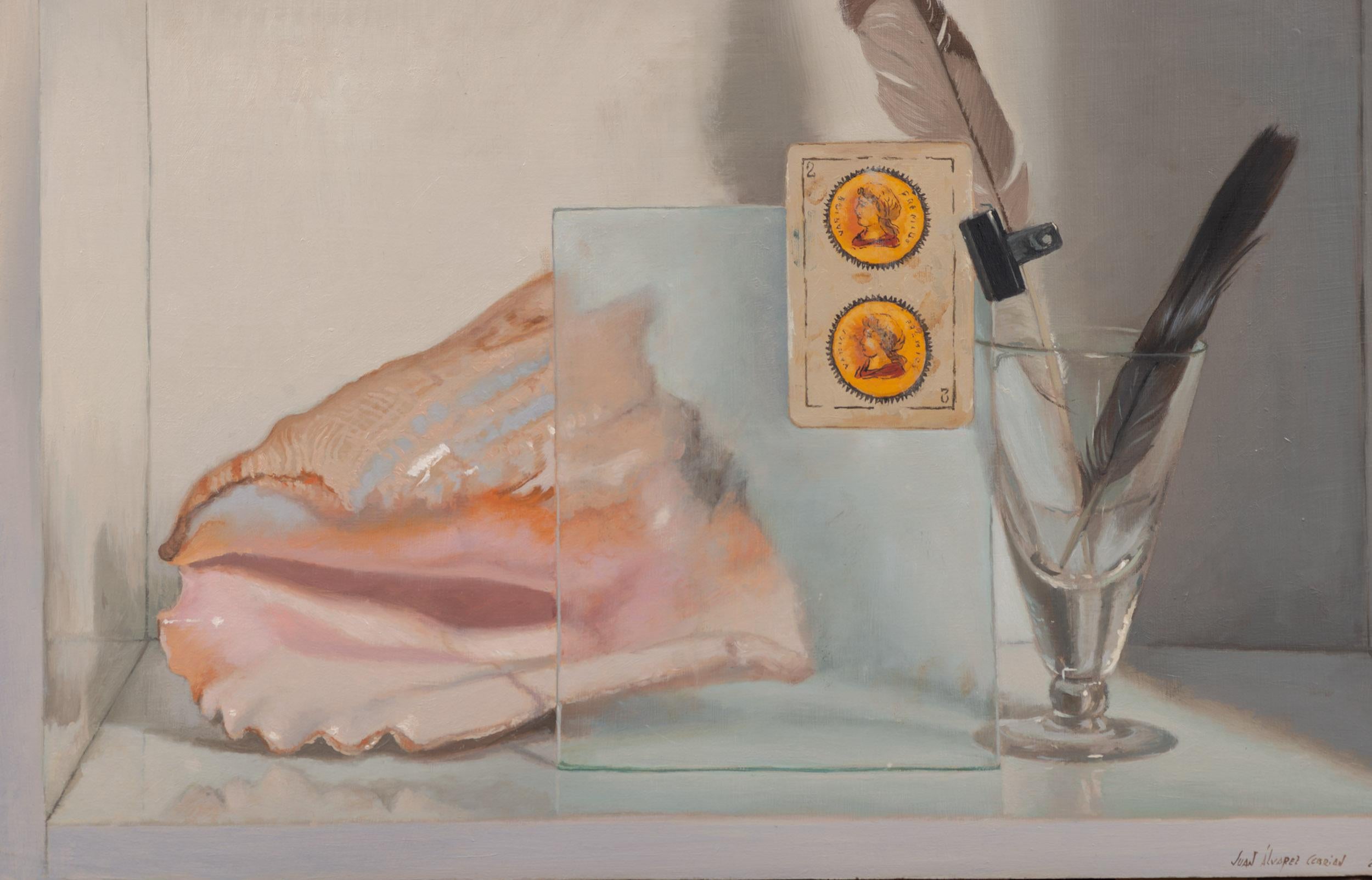 Conch and the playing card - Painting by Juan Álvarez Cebrián