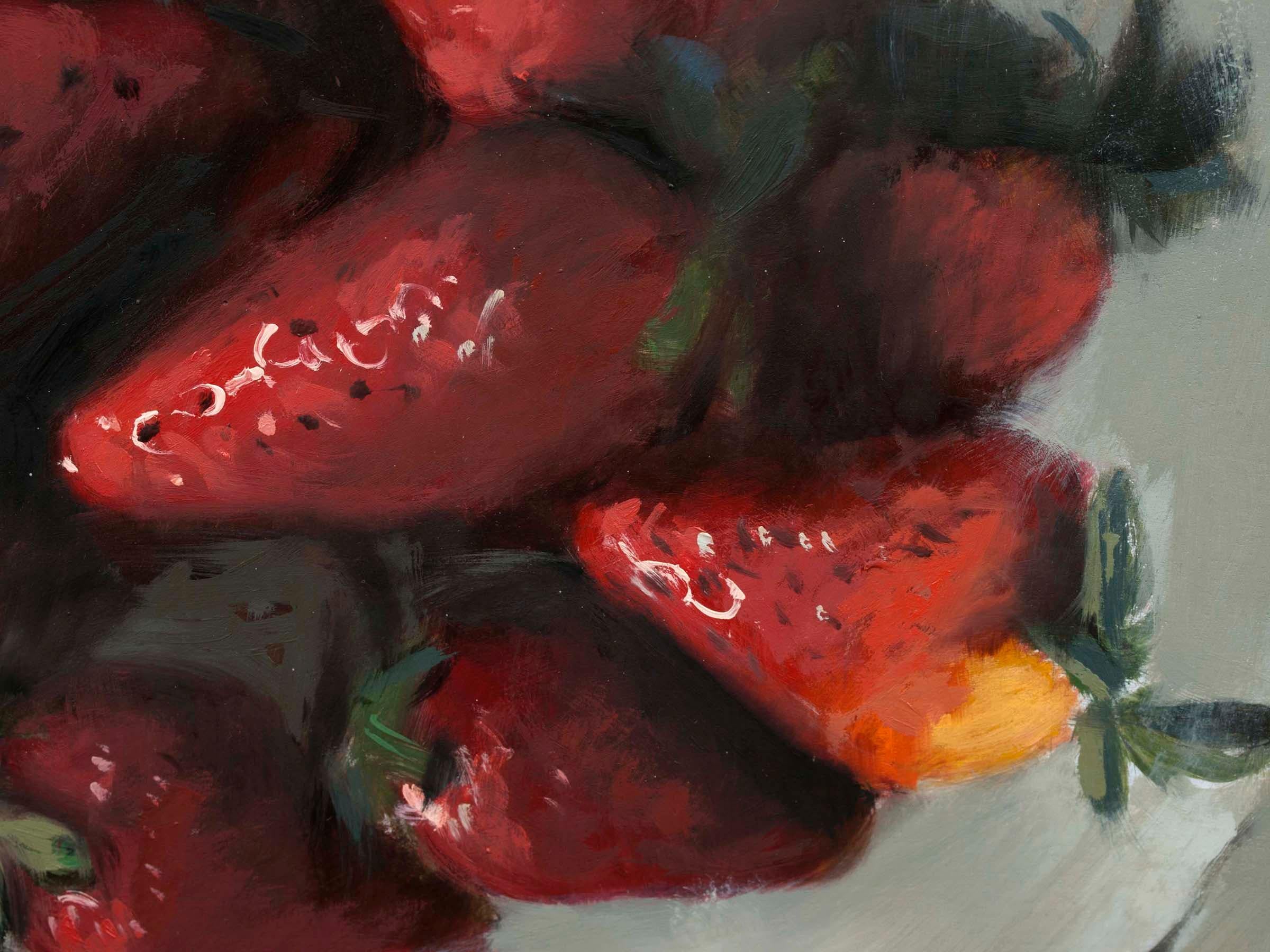 Plat avec des fraises - Painting de Juan Álvarez Cebrián