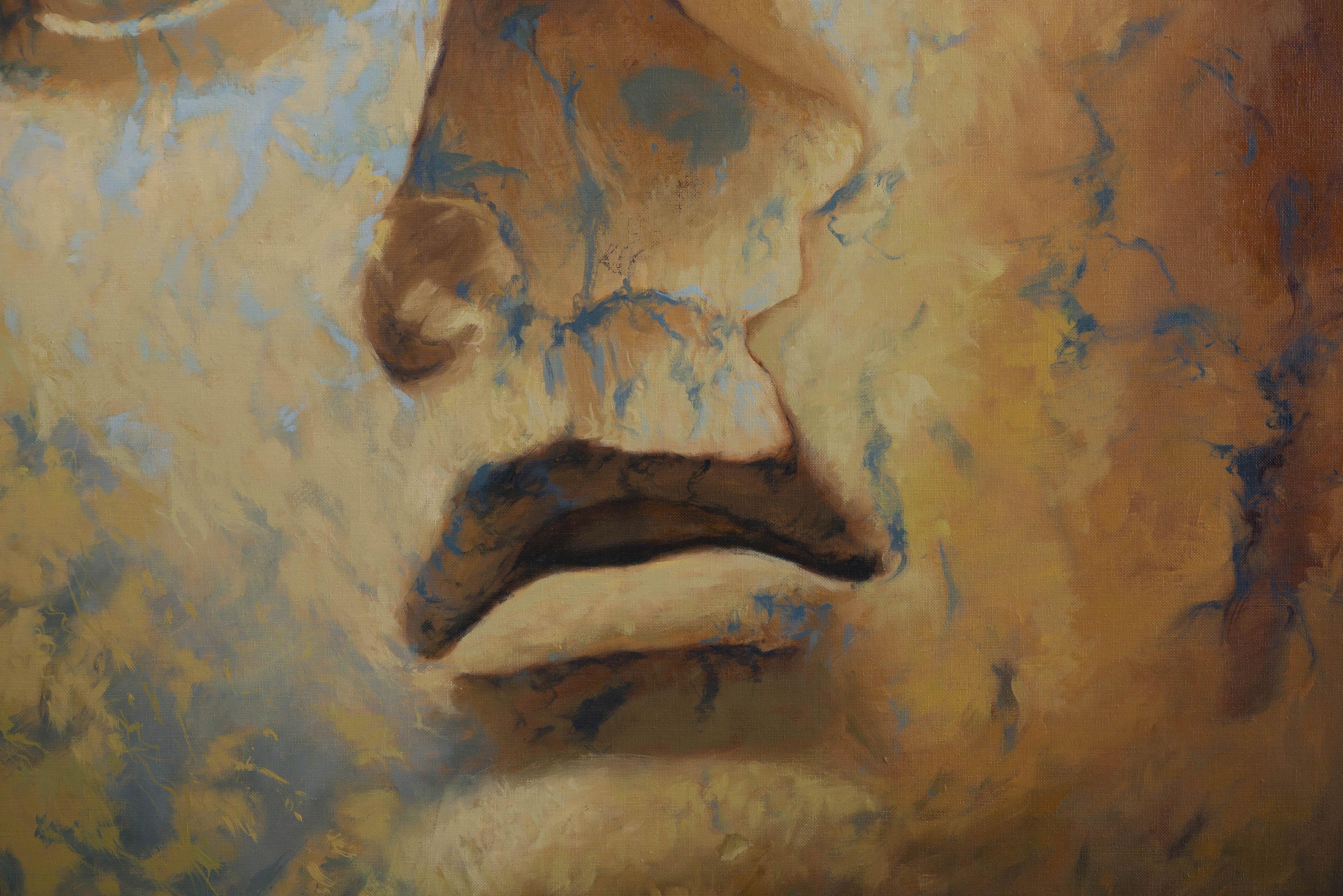 Face II (Aquiles). - Black Portrait Painting by Juan Álvarez Cebrián