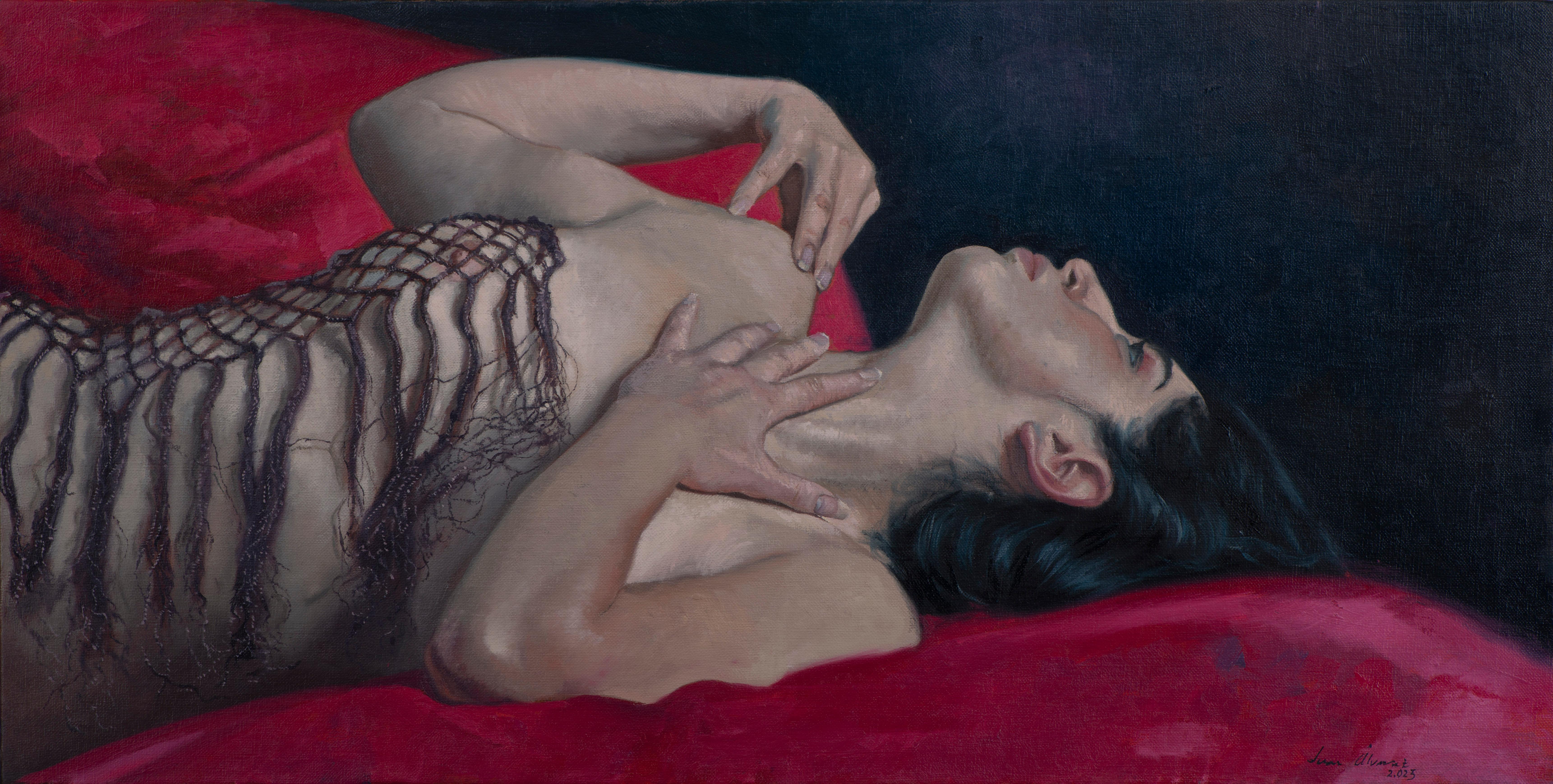 Juan Álvarez Cebrián Nude Painting – Figur liegend mit Schal