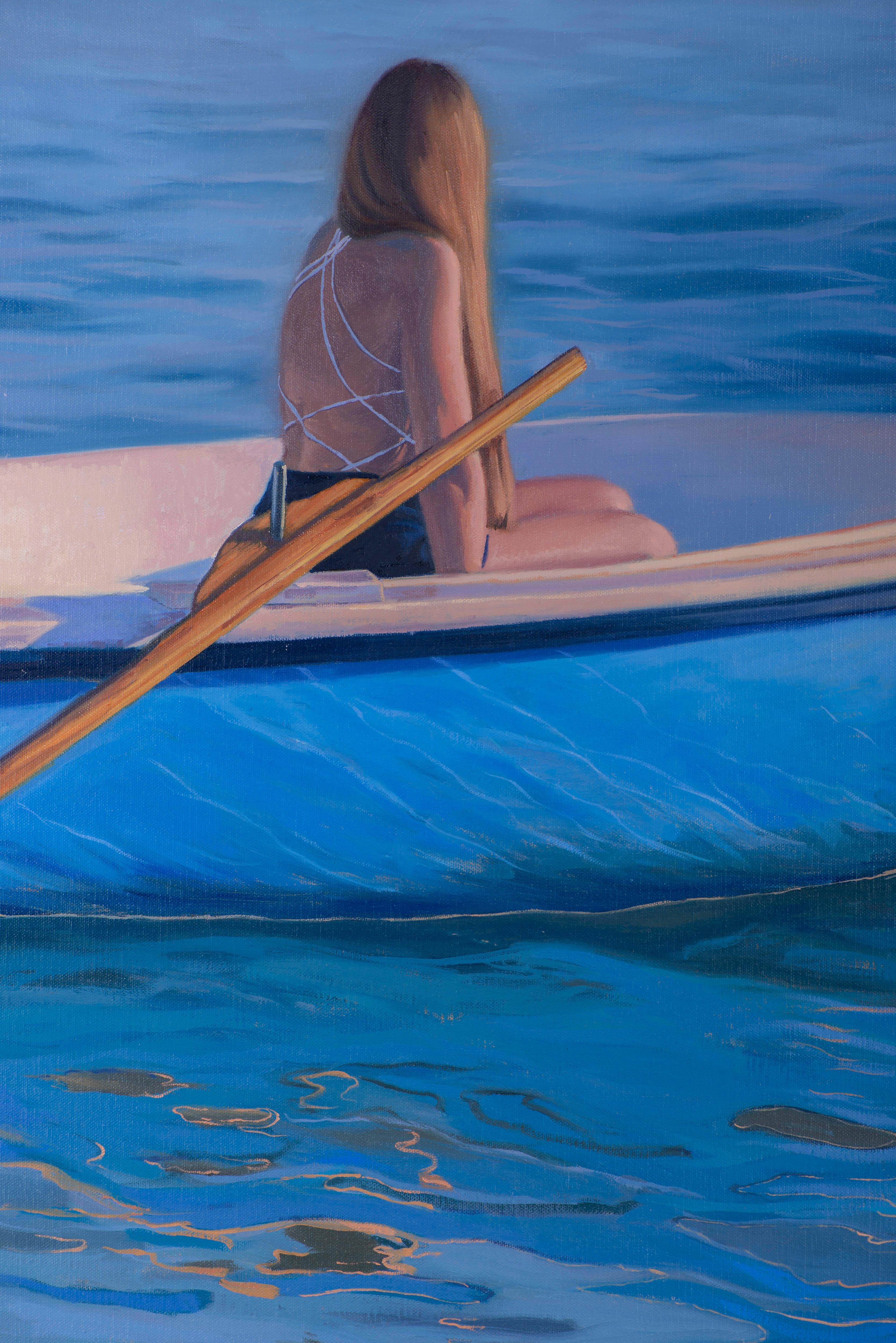 Girl in a boat - Painting by Juan Álvarez Cebrián