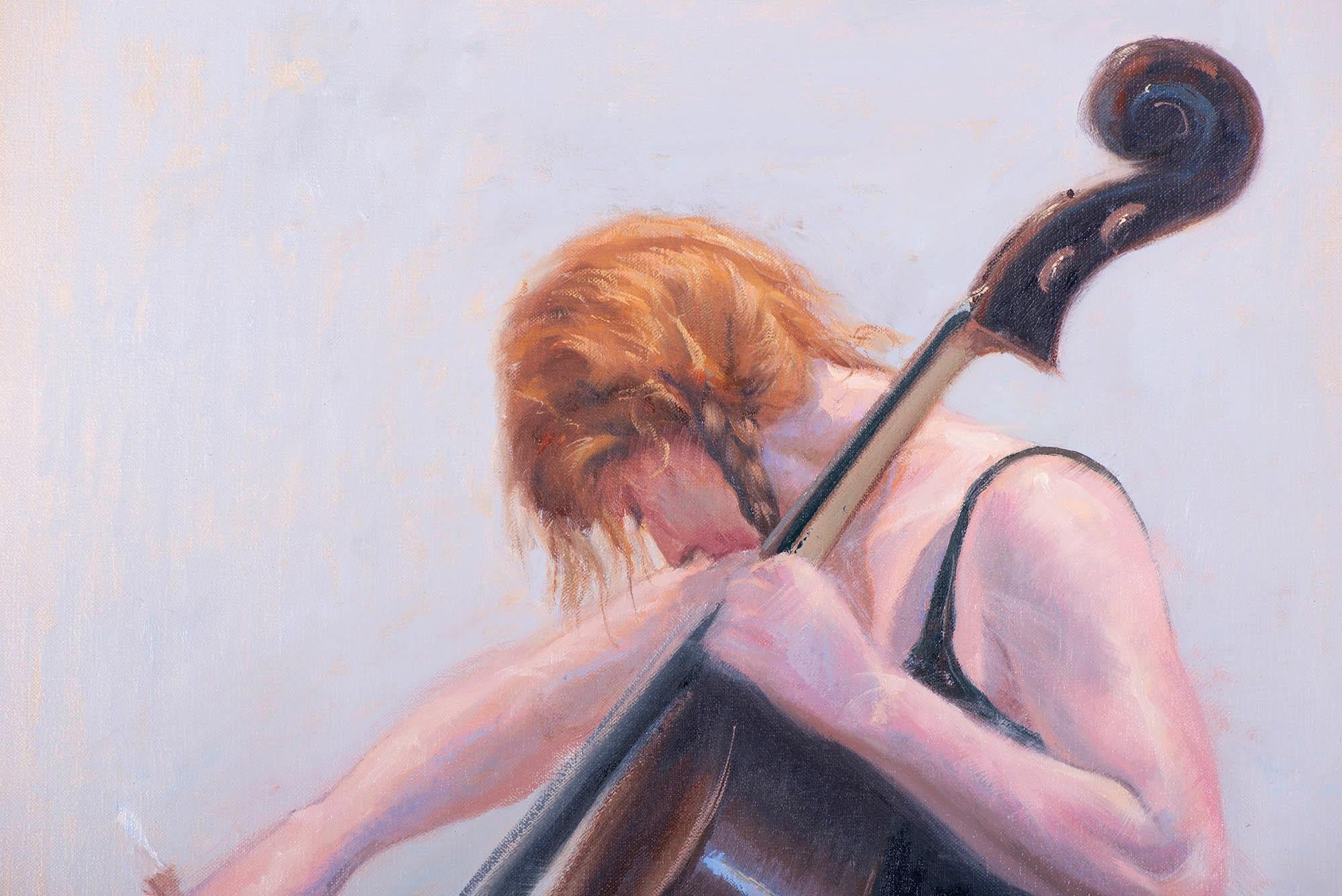 Ragazza al violoncello - Painting Realismo di Juan Álvarez Cebrián