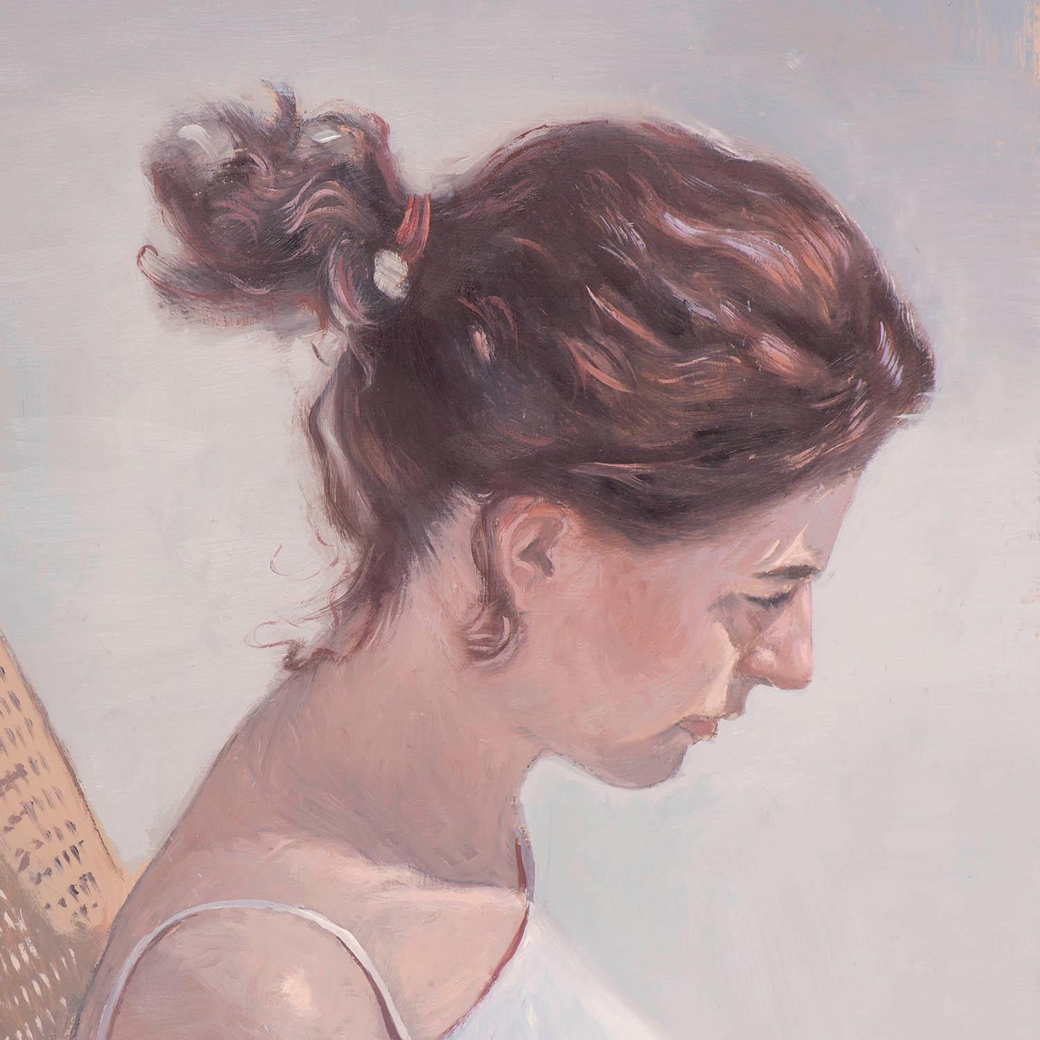 Mädchen lesen-II (Grau), Figurative Painting, von Juan Álvarez Cebrián