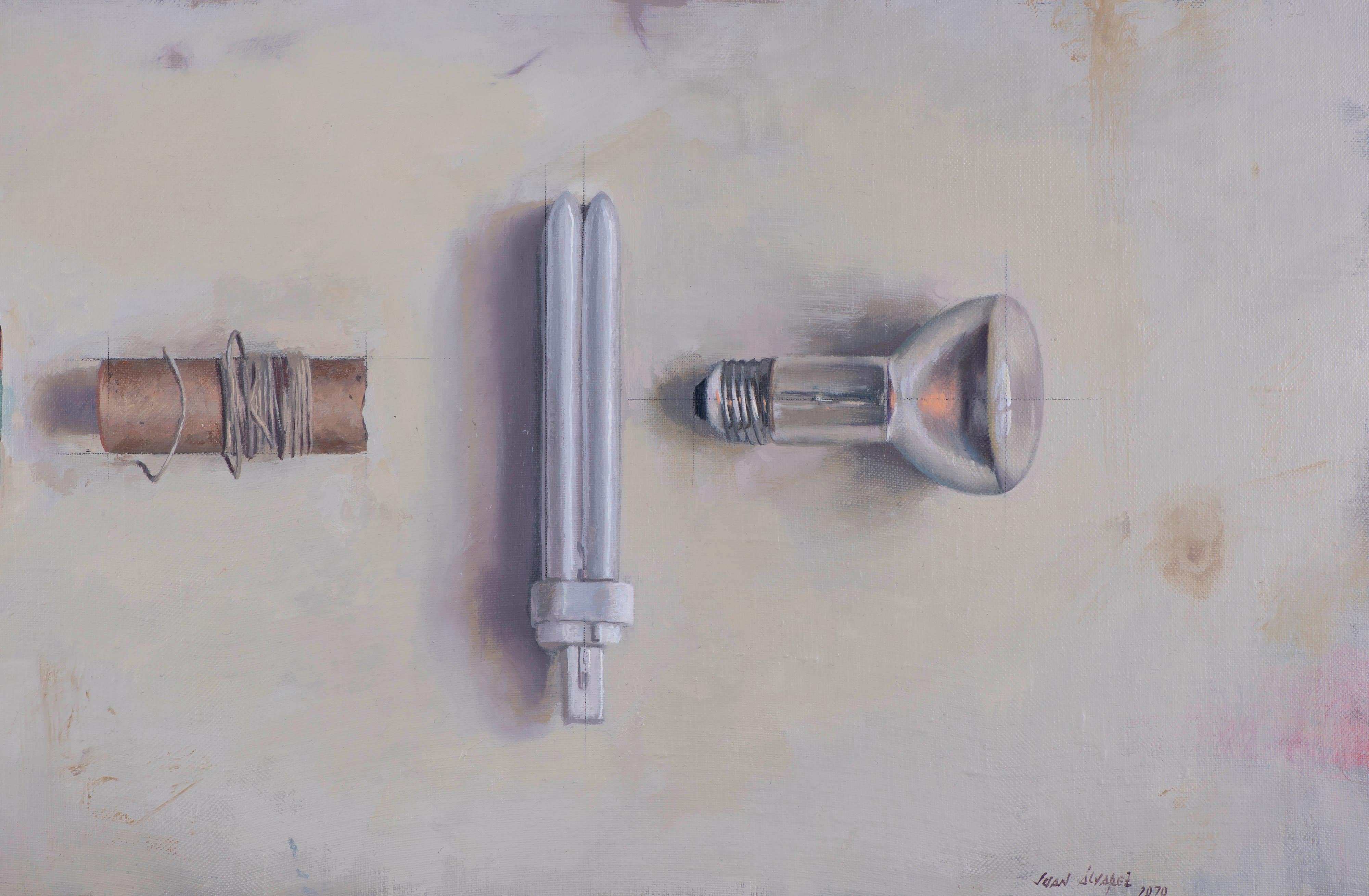 Linear Composition - Gray Still-Life Painting by Juan Álvarez Cebrián