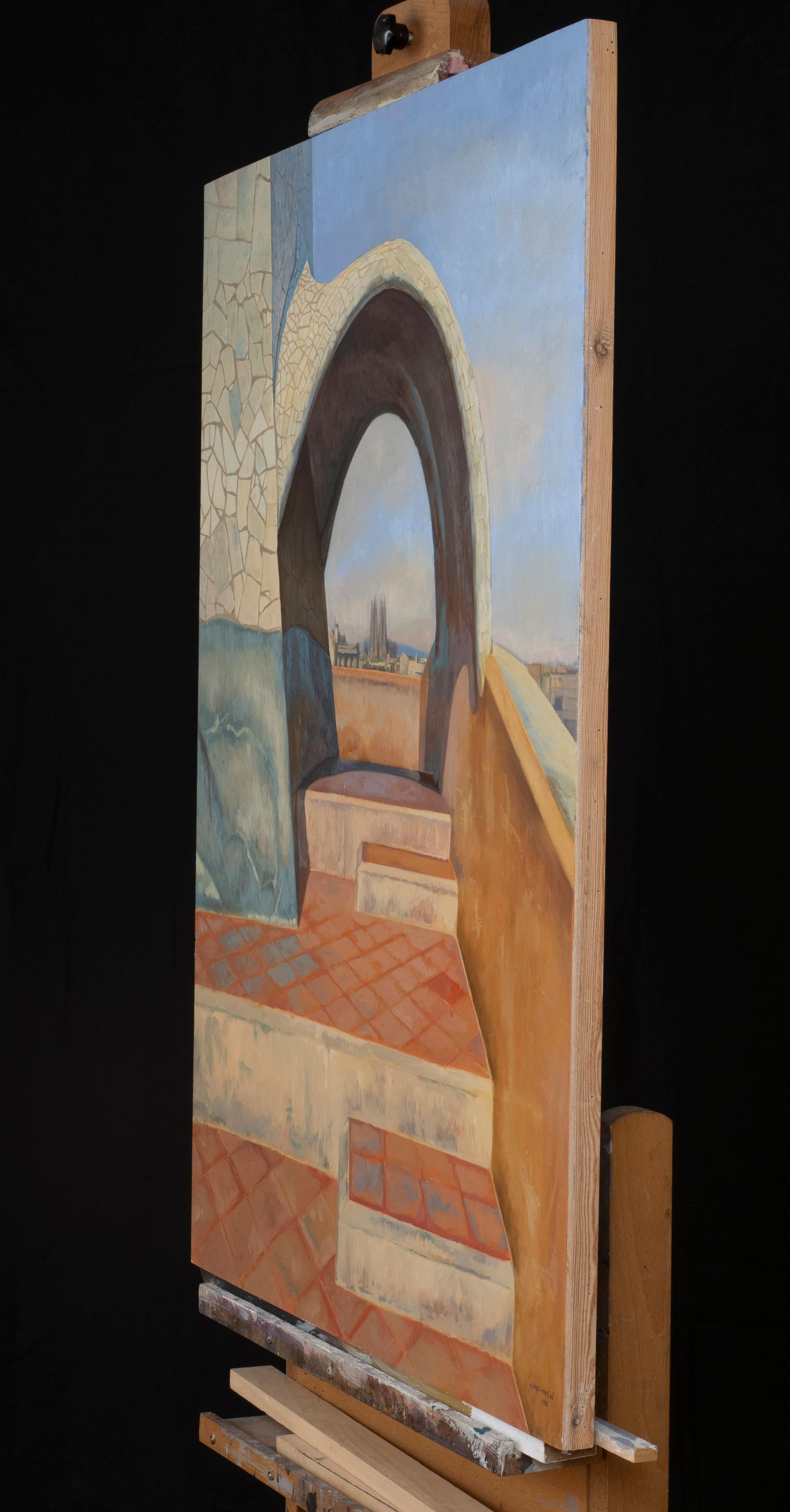 Das zweite Werk der Serie ist der Casa Milà, bekannt als La Pedrera, von Gaudí gewidmet. Dieses Gemälde zeigt eine detaillierte Ansicht des Strebepfeilers eines der Dachtürme und unterstreicht die für den katalanischen Meister charakteristische