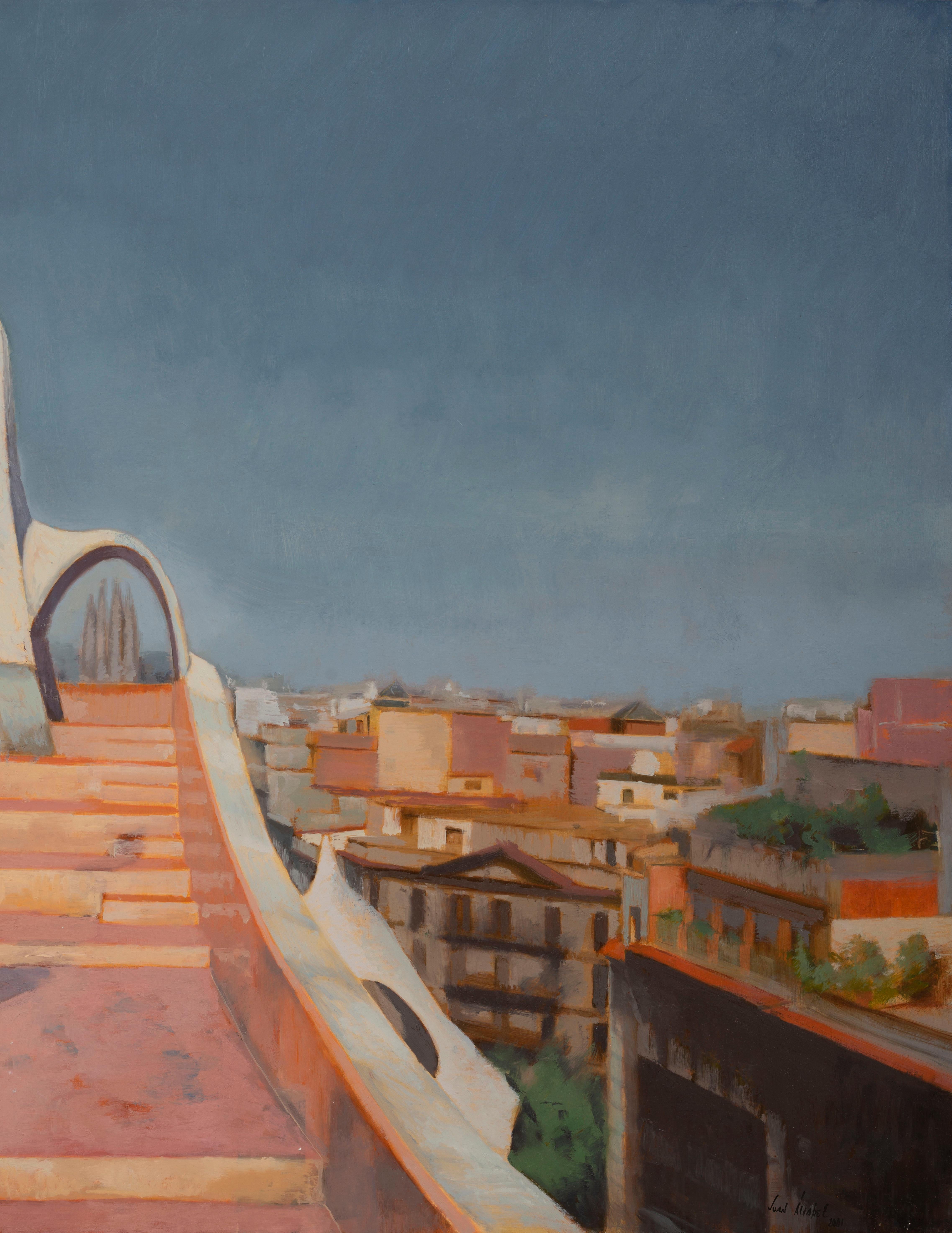 Das vierte Werk der Serie, die Gaudís Casa La Pedrera gewidmet ist, zeigt eine kantige Perspektive der ikonischen Dächer, die dieses modernistische Jugendstildenkmal aus dem 19. Jahrhundert krönen. Die Komposition schafft ein Gleichgewicht zwischen