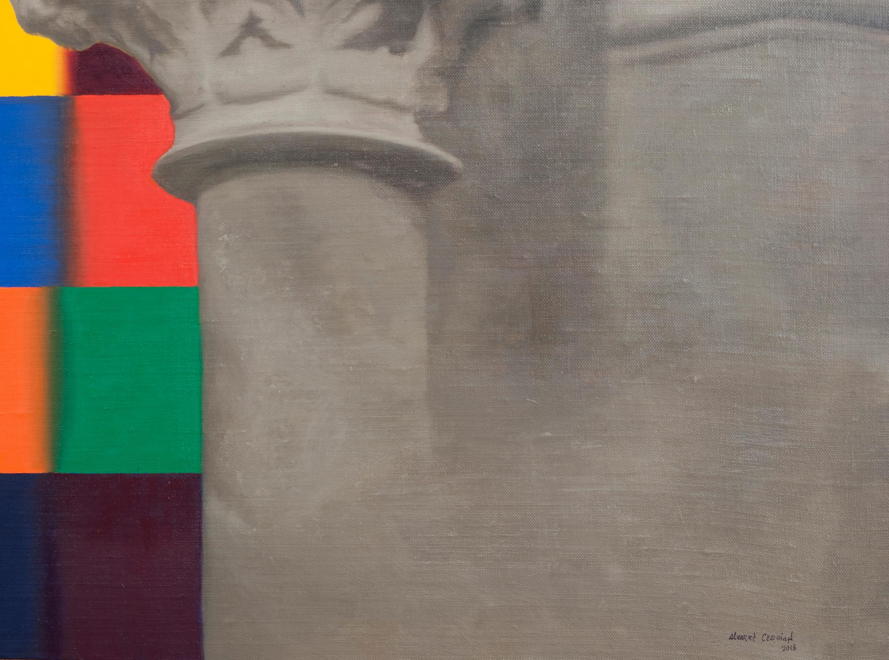 Pixel Interior - Gray Figurative Painting by Juan Álvarez Cebrián