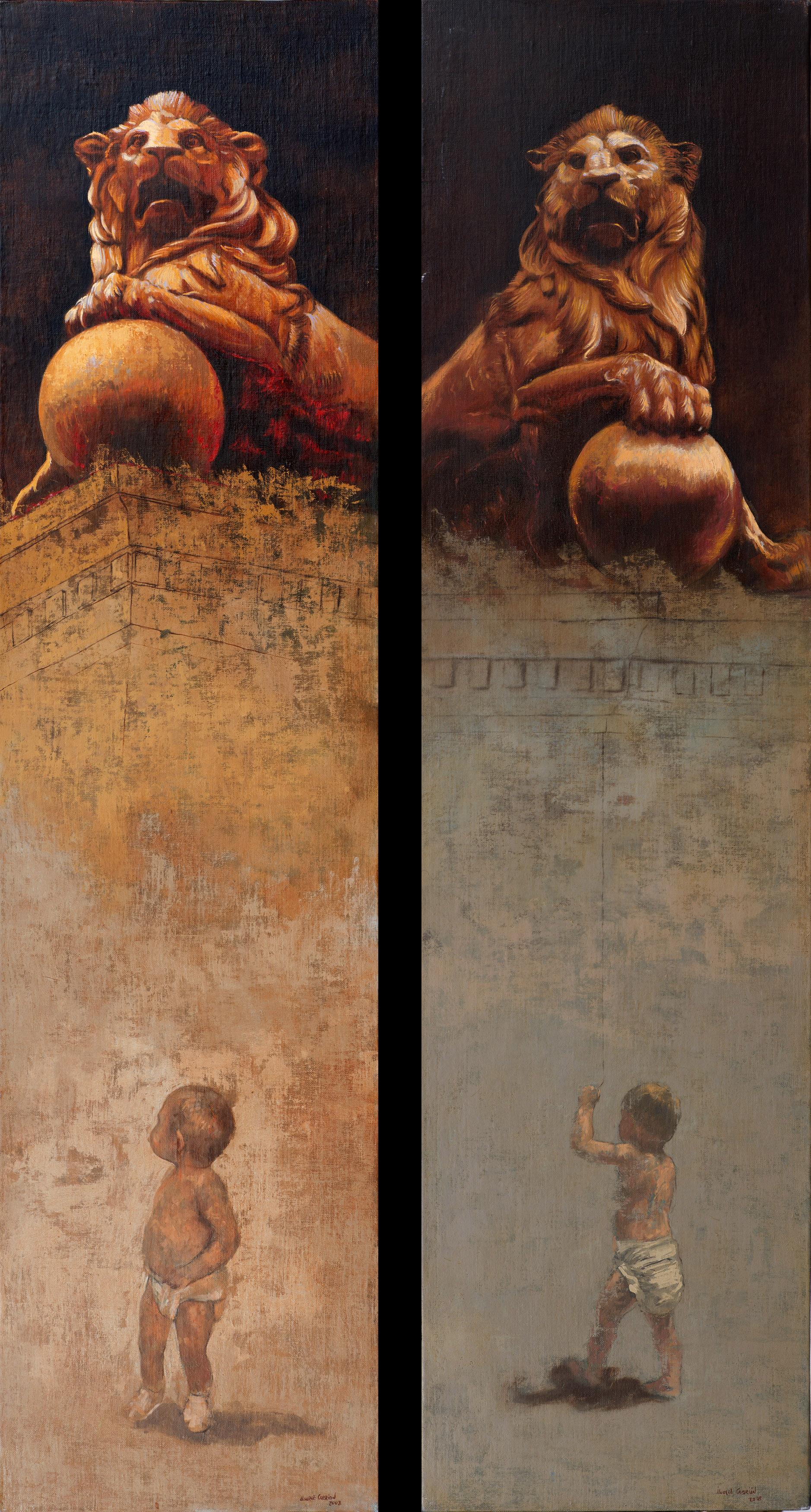 Figurative Painting Juan Álvarez Cebrián - Protecteur (diptyque)