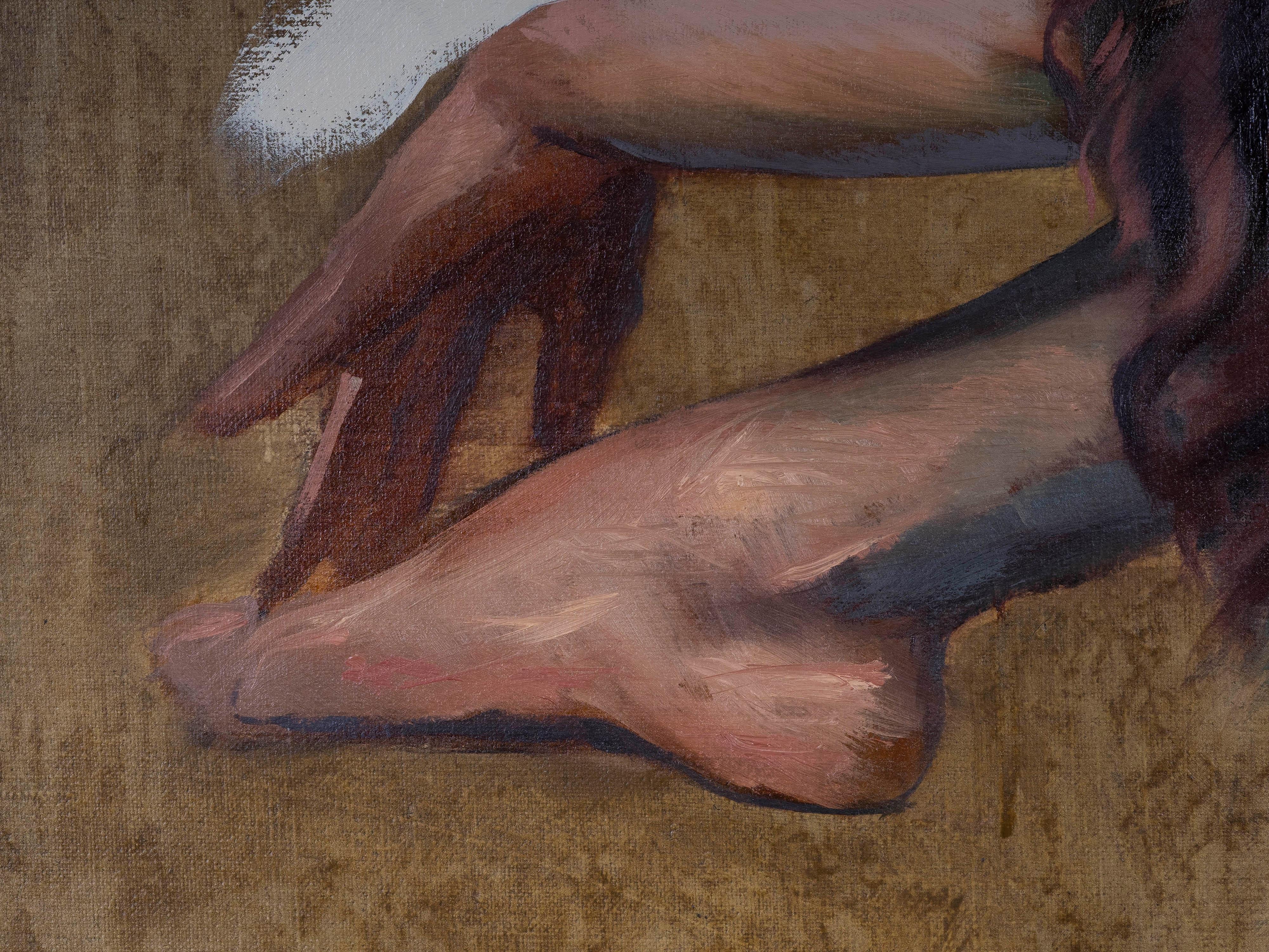Femme rousse - Réalisme Painting par Juan Álvarez Cebrián