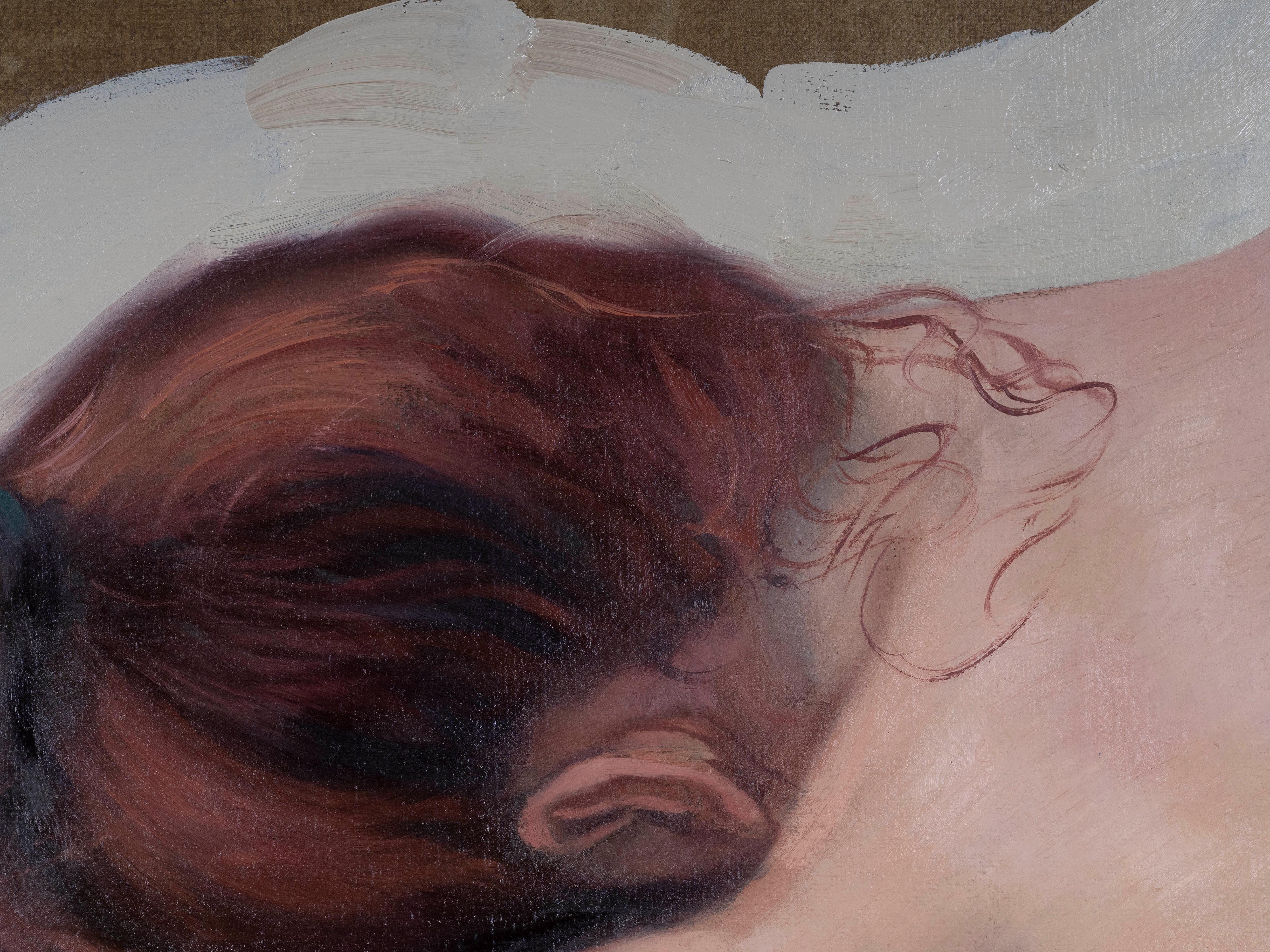 Femme rousse - Marron Nude Painting par Juan Álvarez Cebrián