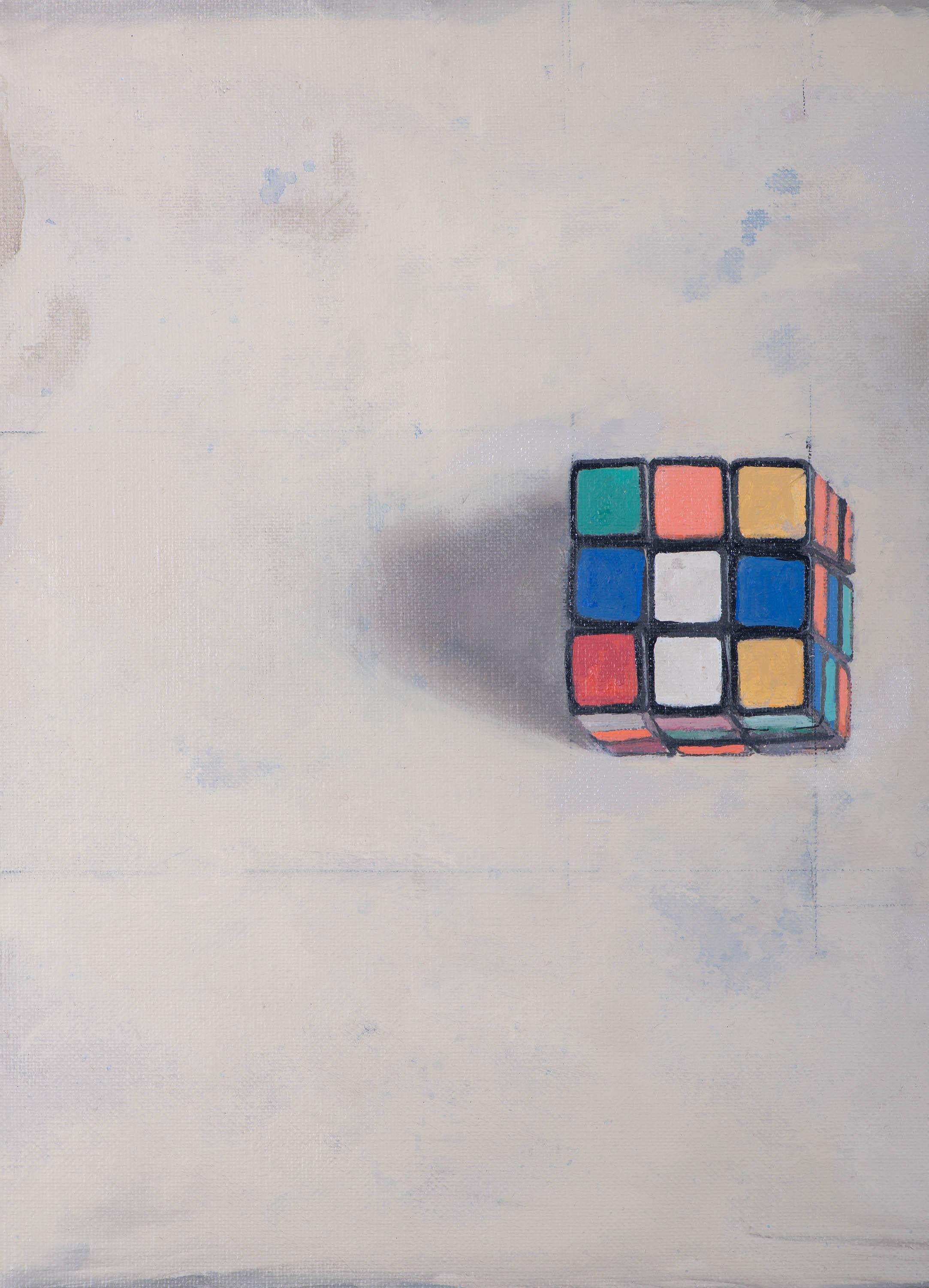 Rubik's Cube with objects - Painting by Juan Álvarez Cebrián