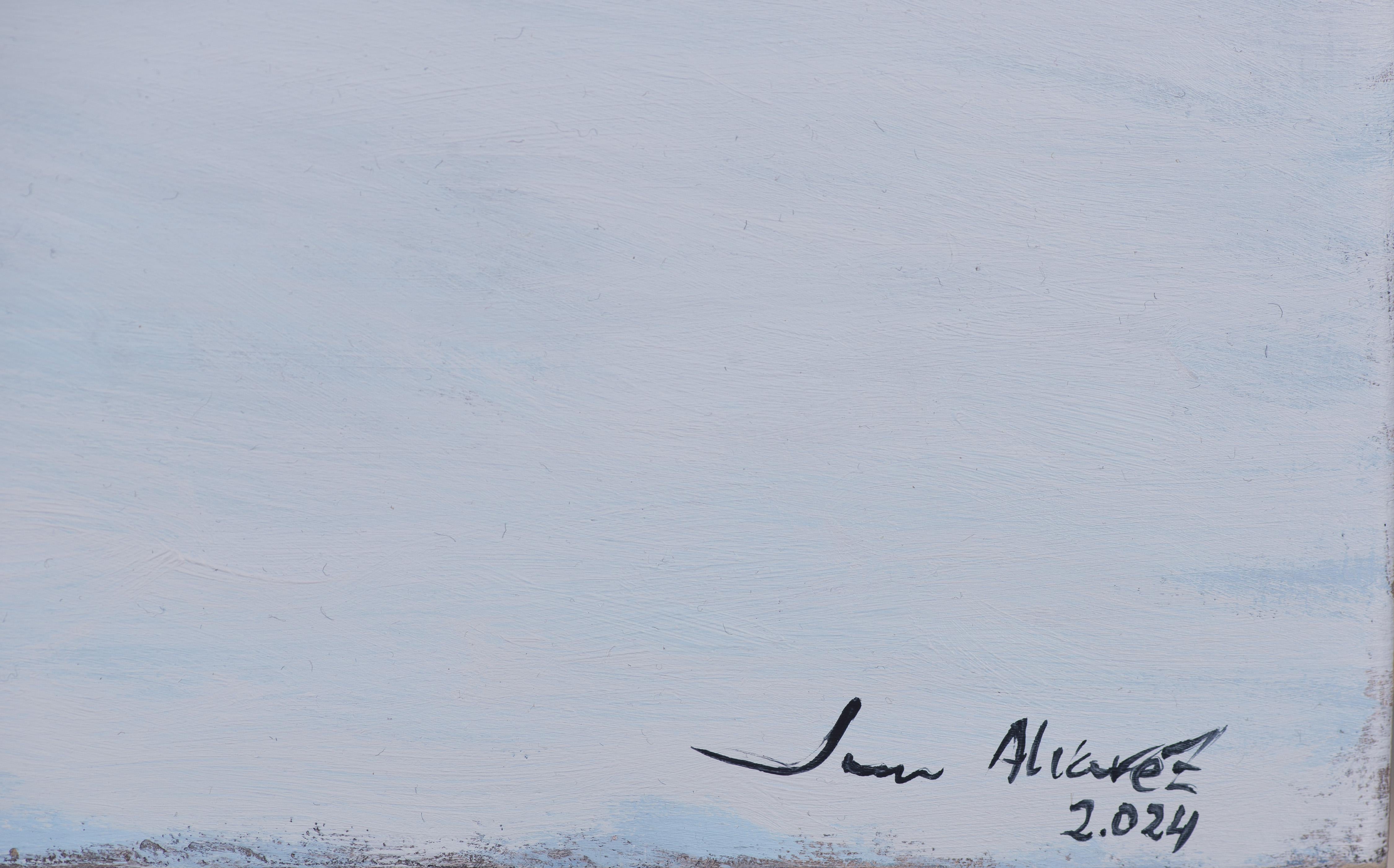 Ruinen im Schnee – Painting von Juan Álvarez Cebrián