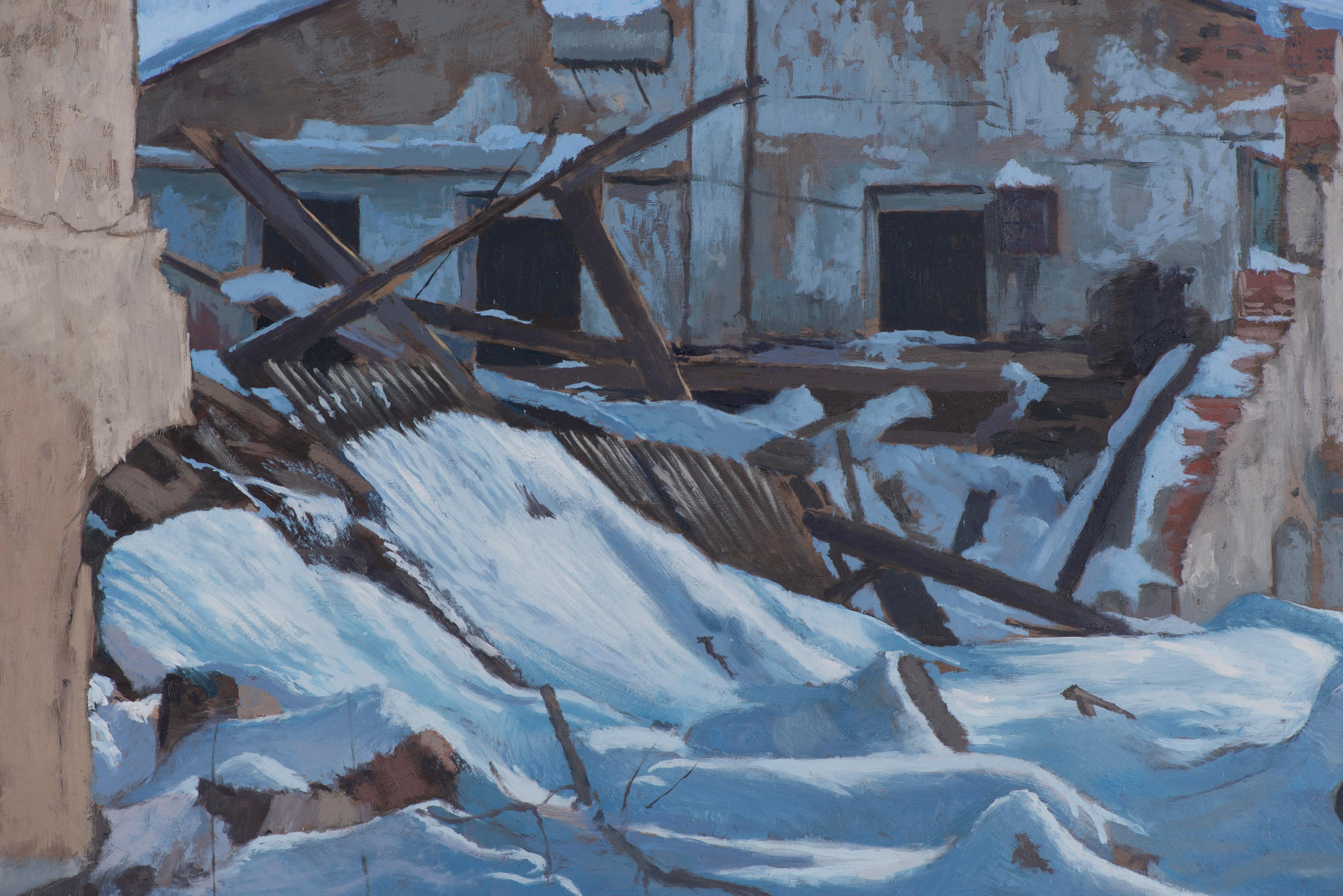 Ruinen im Schnee (Fotorealismus), Painting, von Juan Álvarez Cebrián