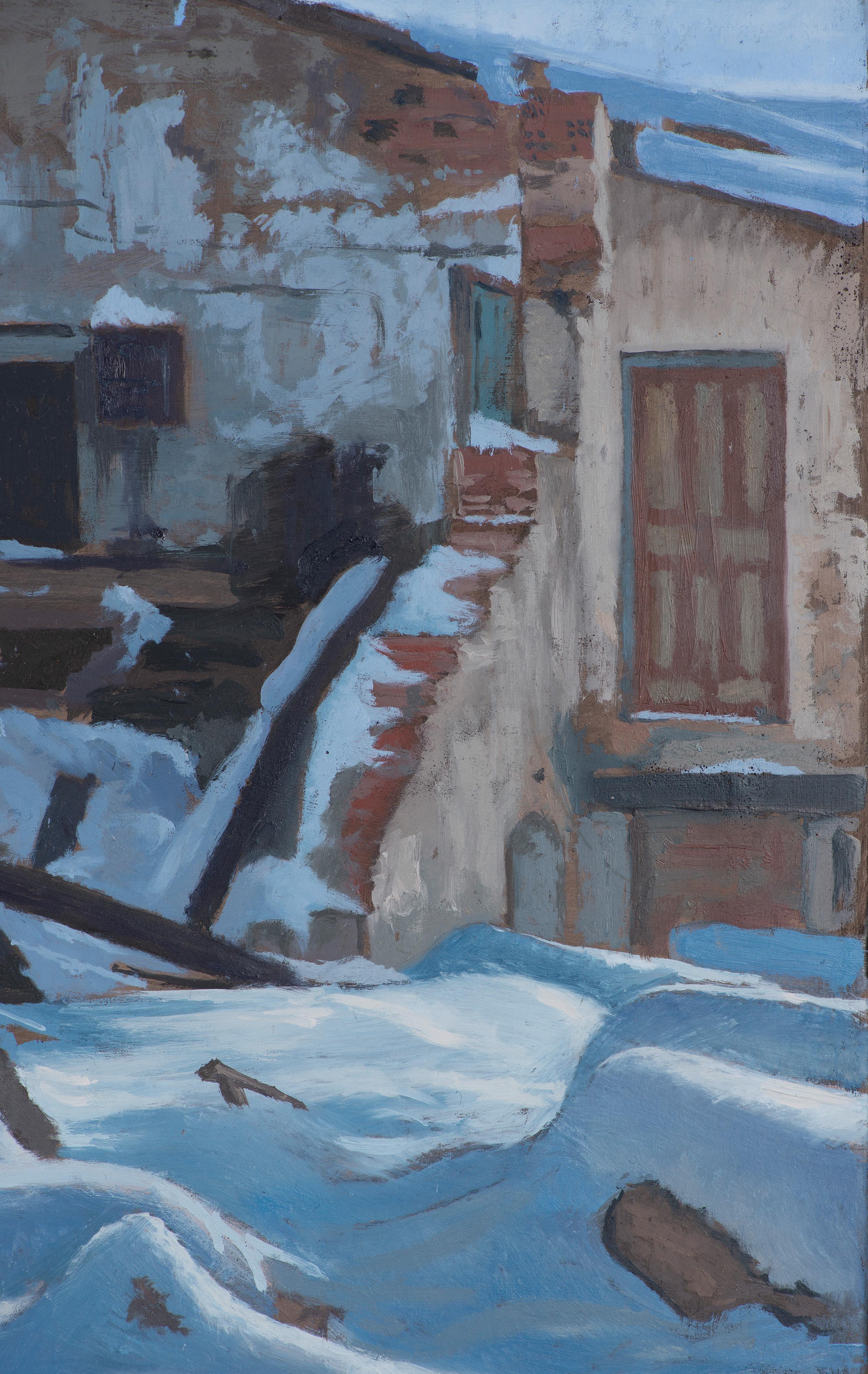 Ruinen im Schnee (Grau), Landscape Painting, von Juan Álvarez Cebrián