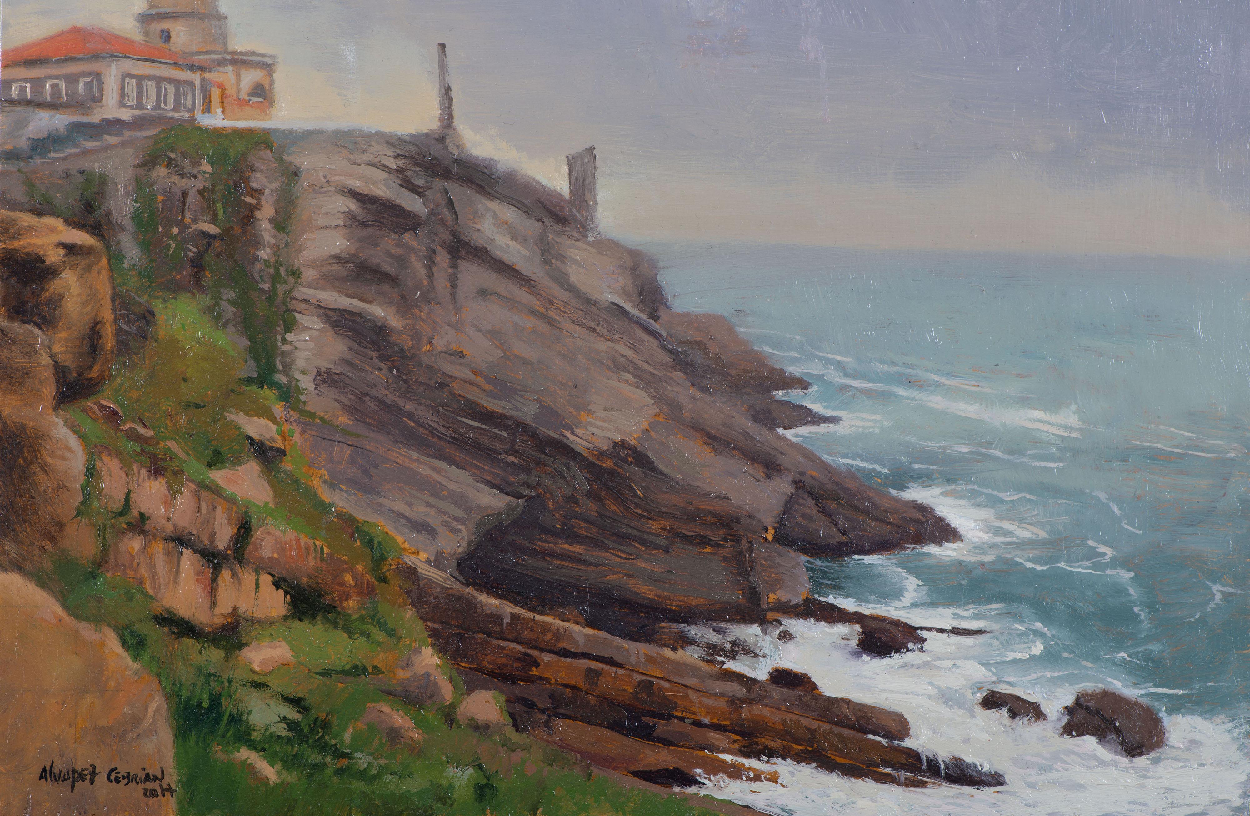 Leuchtturm von Santander (Grau), Landscape Painting, von Juan Álvarez Cebrián