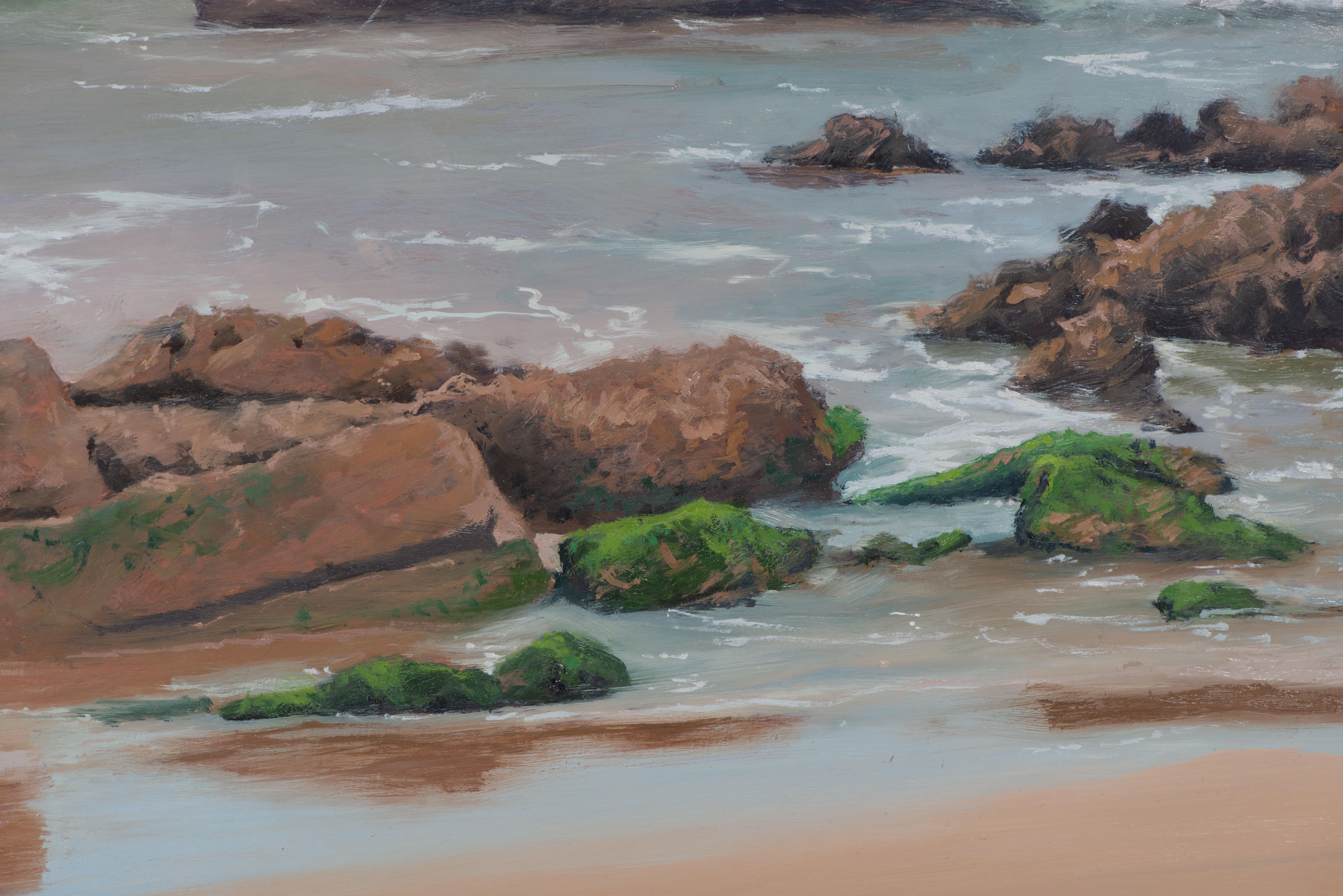 Shore - Gray Landscape Painting by Juan Álvarez Cebrián