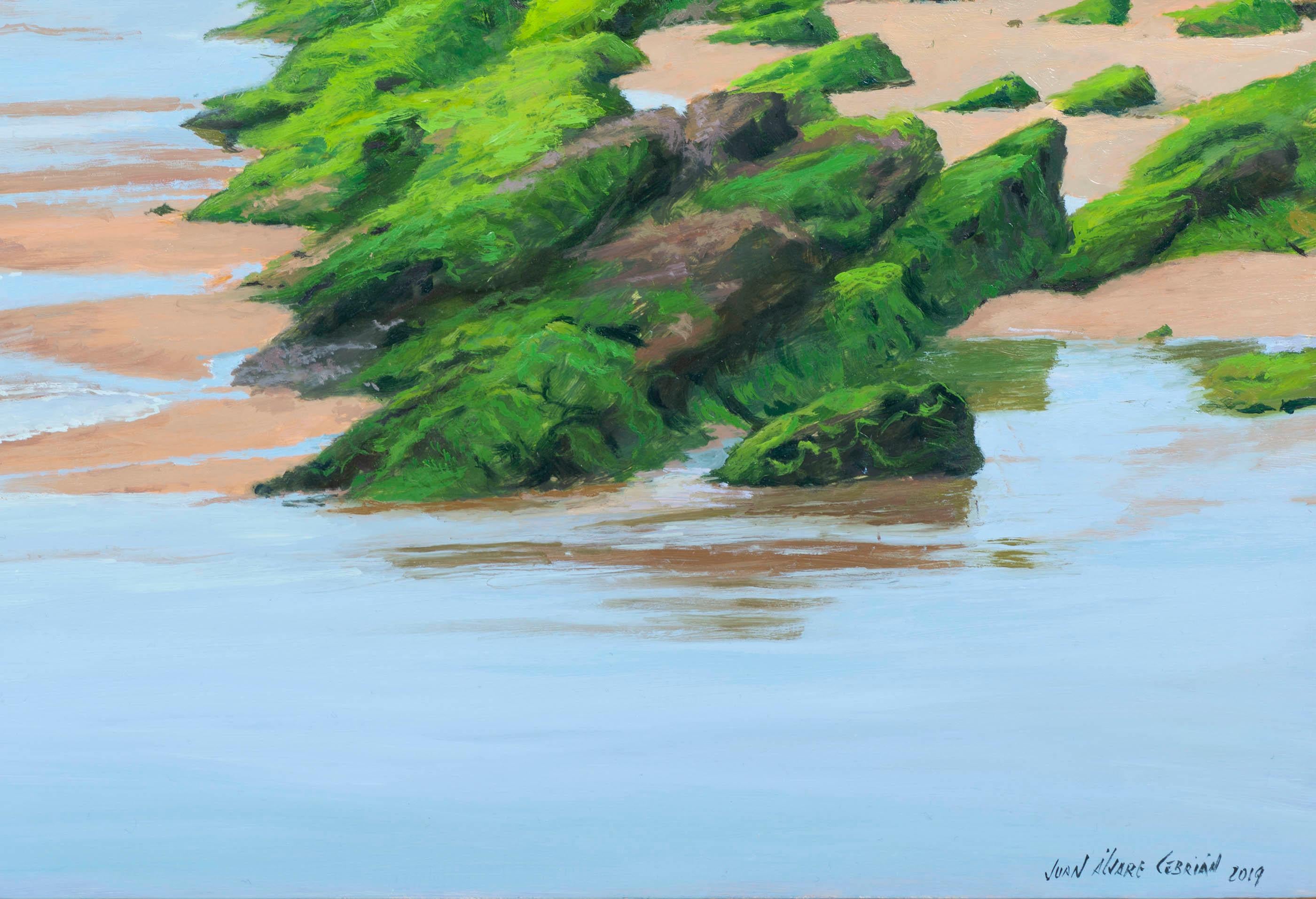 Shore mit grünen Steinen – Painting von Juan Álvarez Cebrián