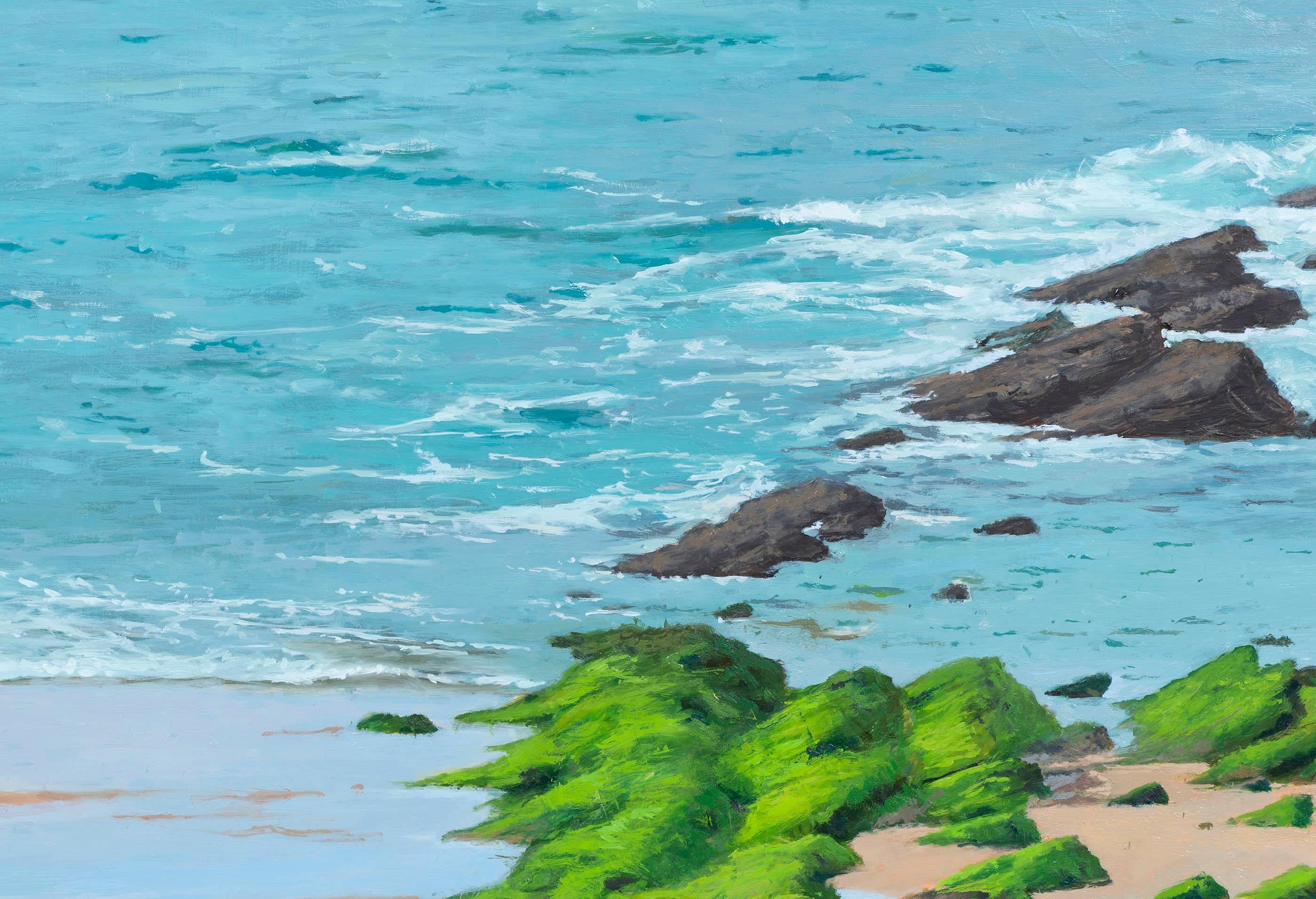 Shore mit grünen Steinen (Grün), Landscape Painting, von Juan Álvarez Cebrián