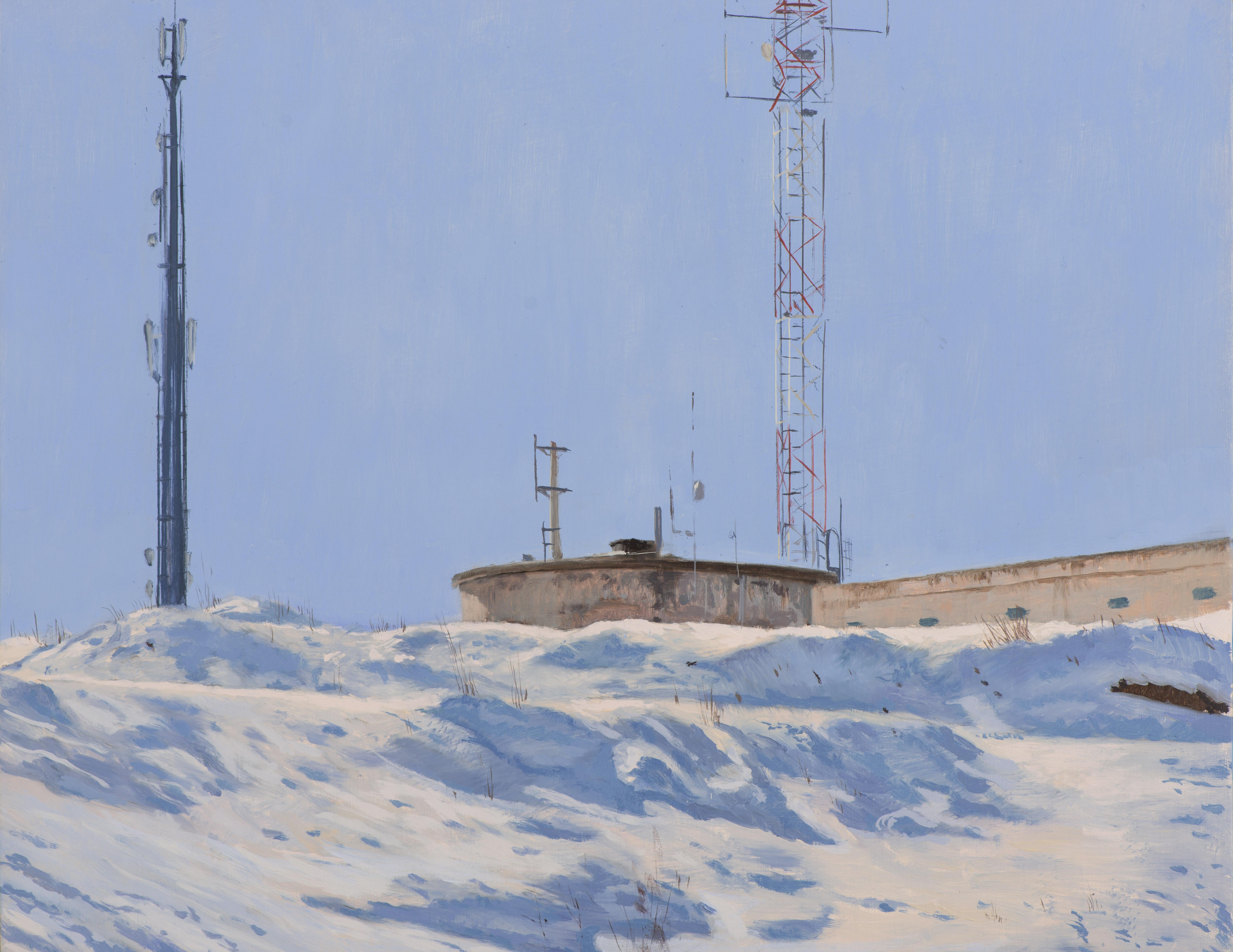 Snow in the Deposits I - Brown Landscape Painting by Juan Álvarez Cebrián