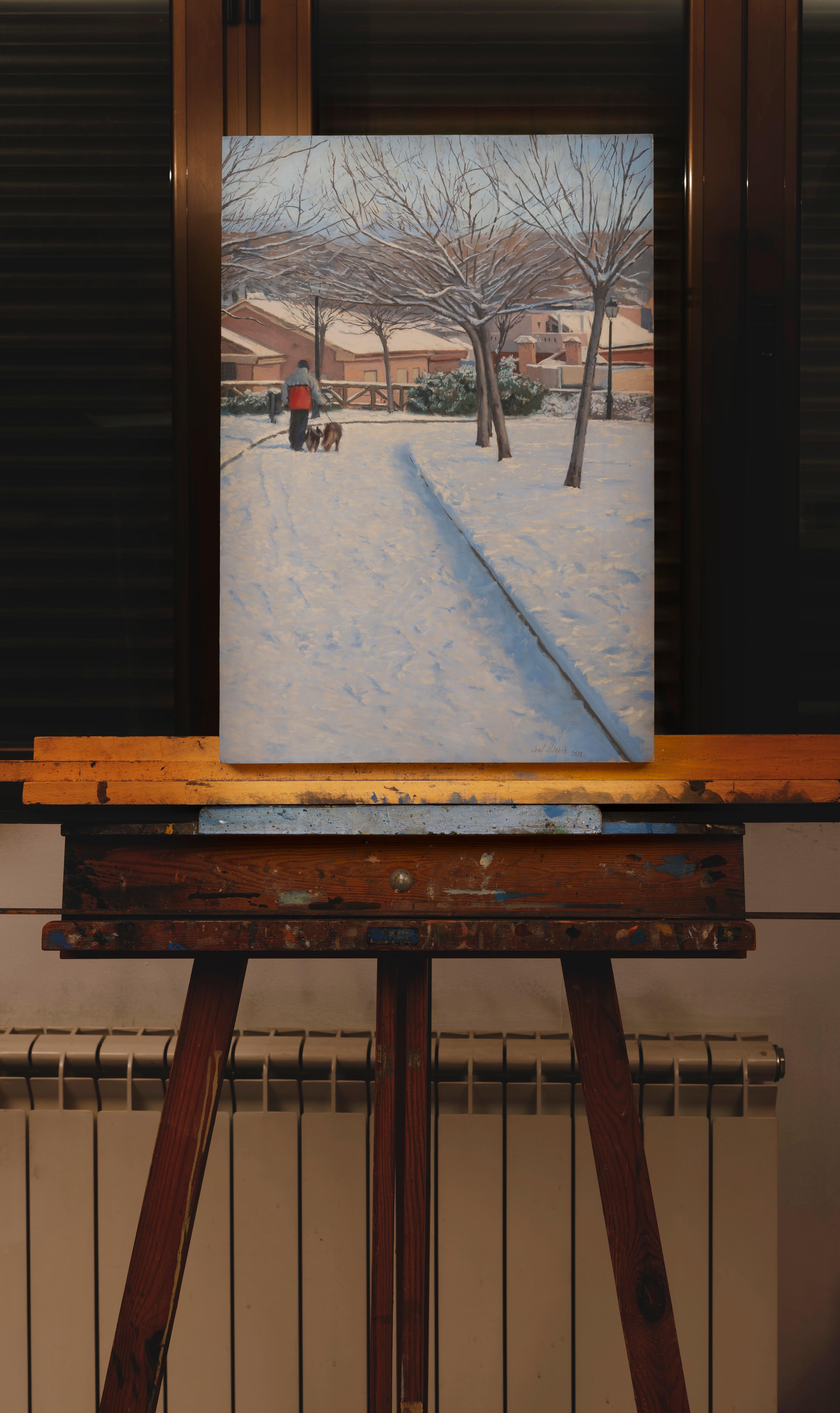 Schnee im Park I (Braun), Landscape Painting, von Juan Álvarez Cebrián