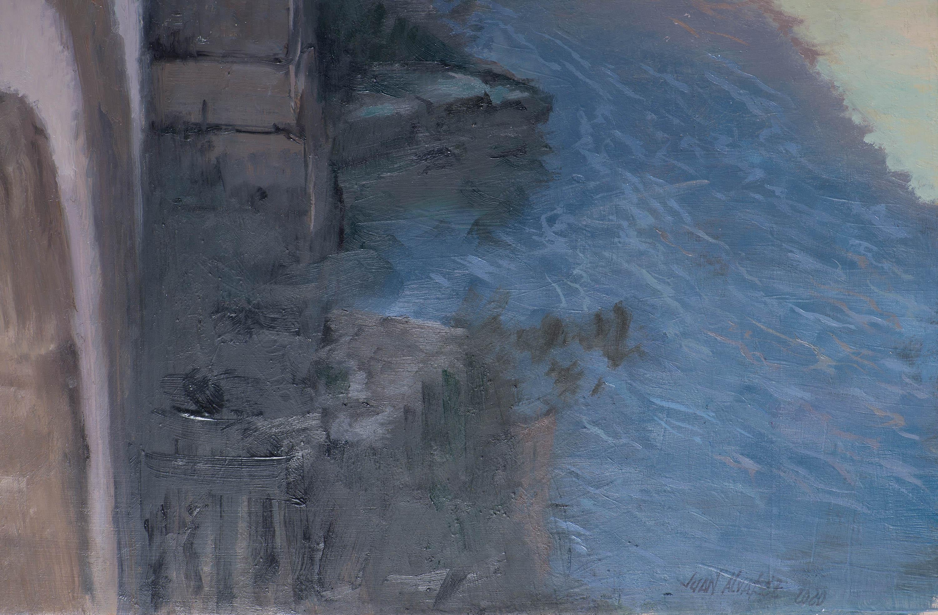 This painting splendidly captures the landscape of Rome on a sunny day. The canvas shows the bridge of St. Angelo over the Tiber River leading the eye to the imposing castle of St. Angelo, which rises majestically in the background. The artist uses