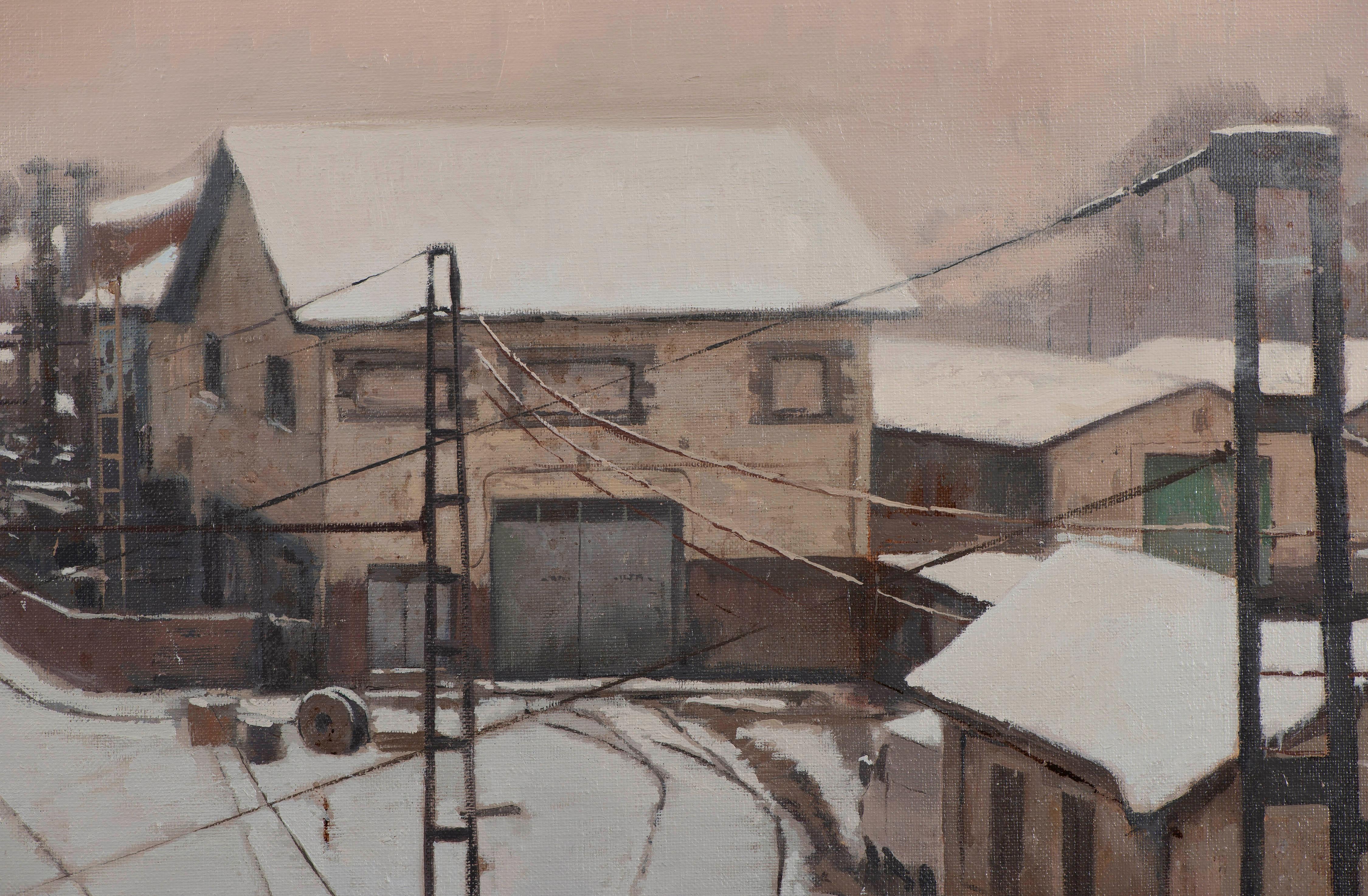 This artwork captures the stillness and serenity at a train station after a snowfall, presenting itself as a window to a world of winter beauty. The artist transports us to a place where the cold of winter is softened by the warmth of the tones