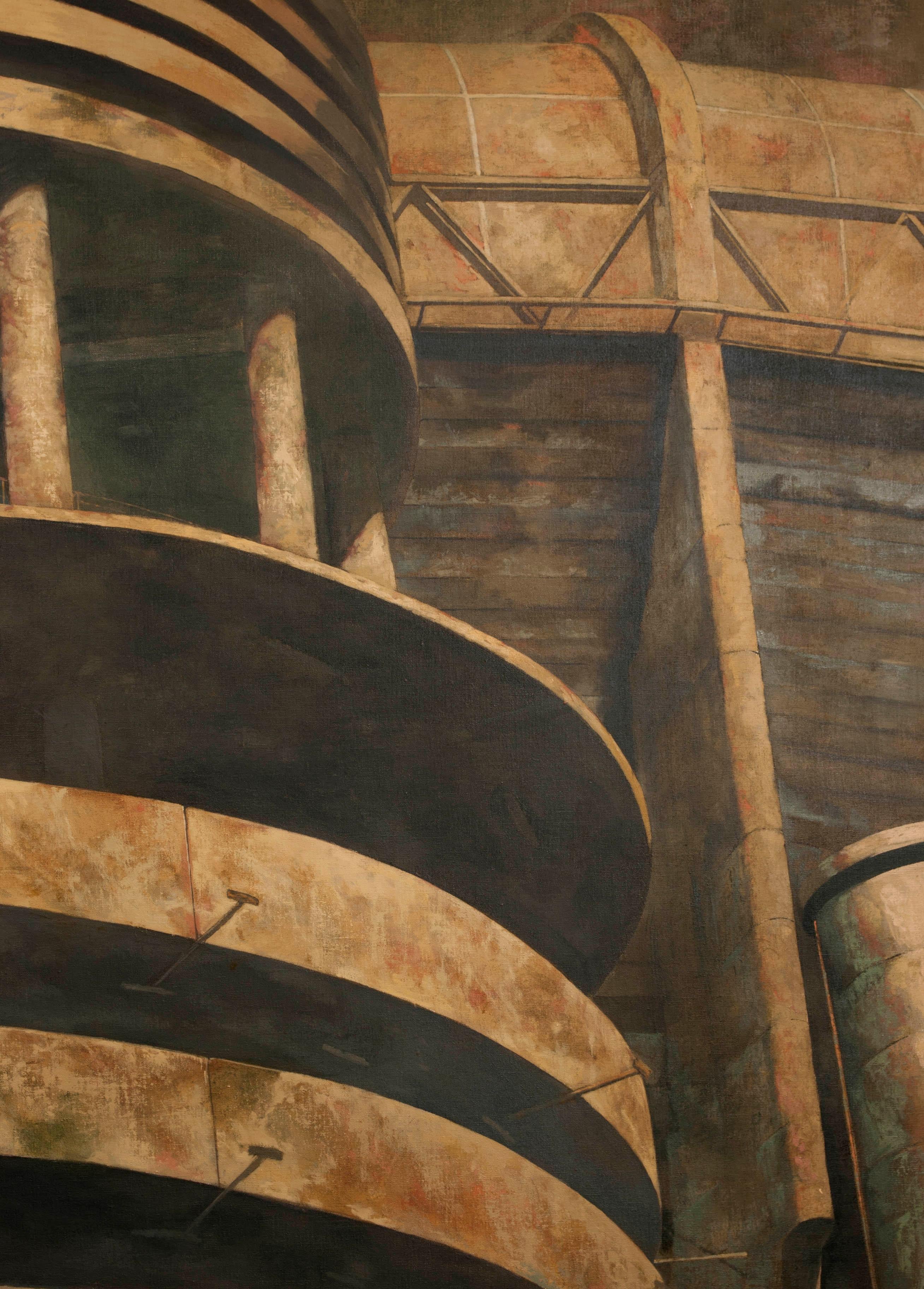 Stadium - Surrealist Painting by Juan Álvarez Cebrián