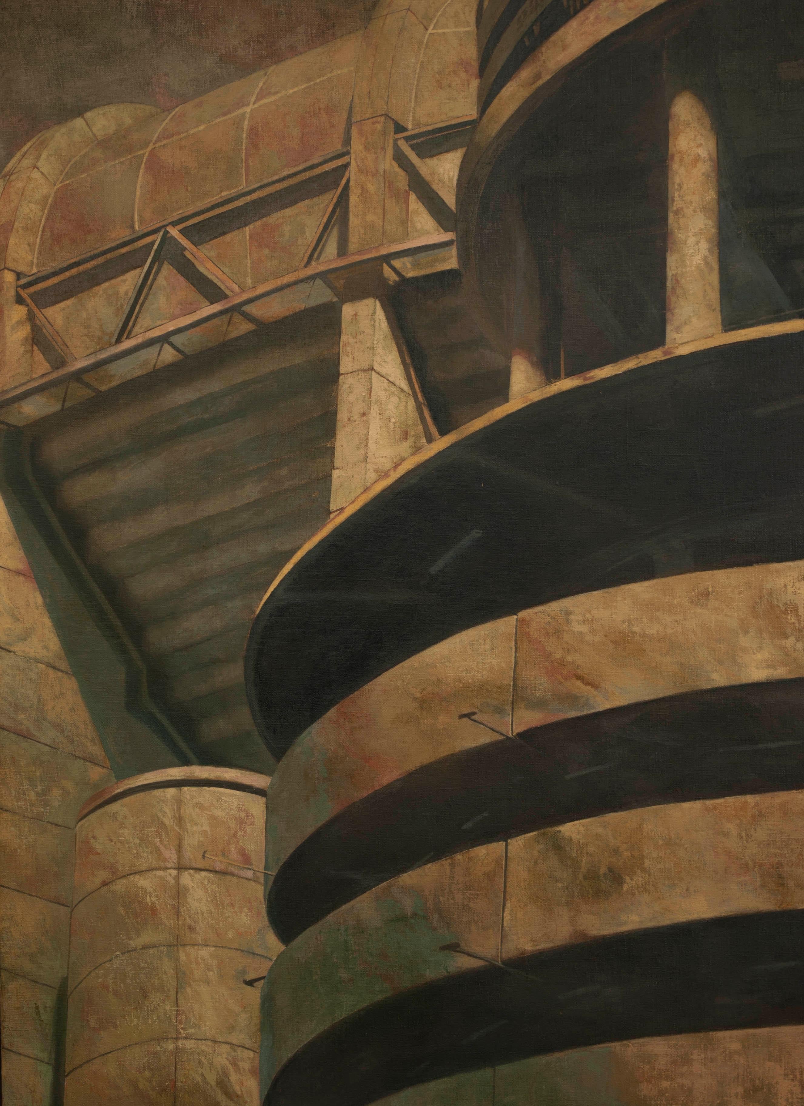 Stadium - Black Figurative Painting by Juan Álvarez Cebrián