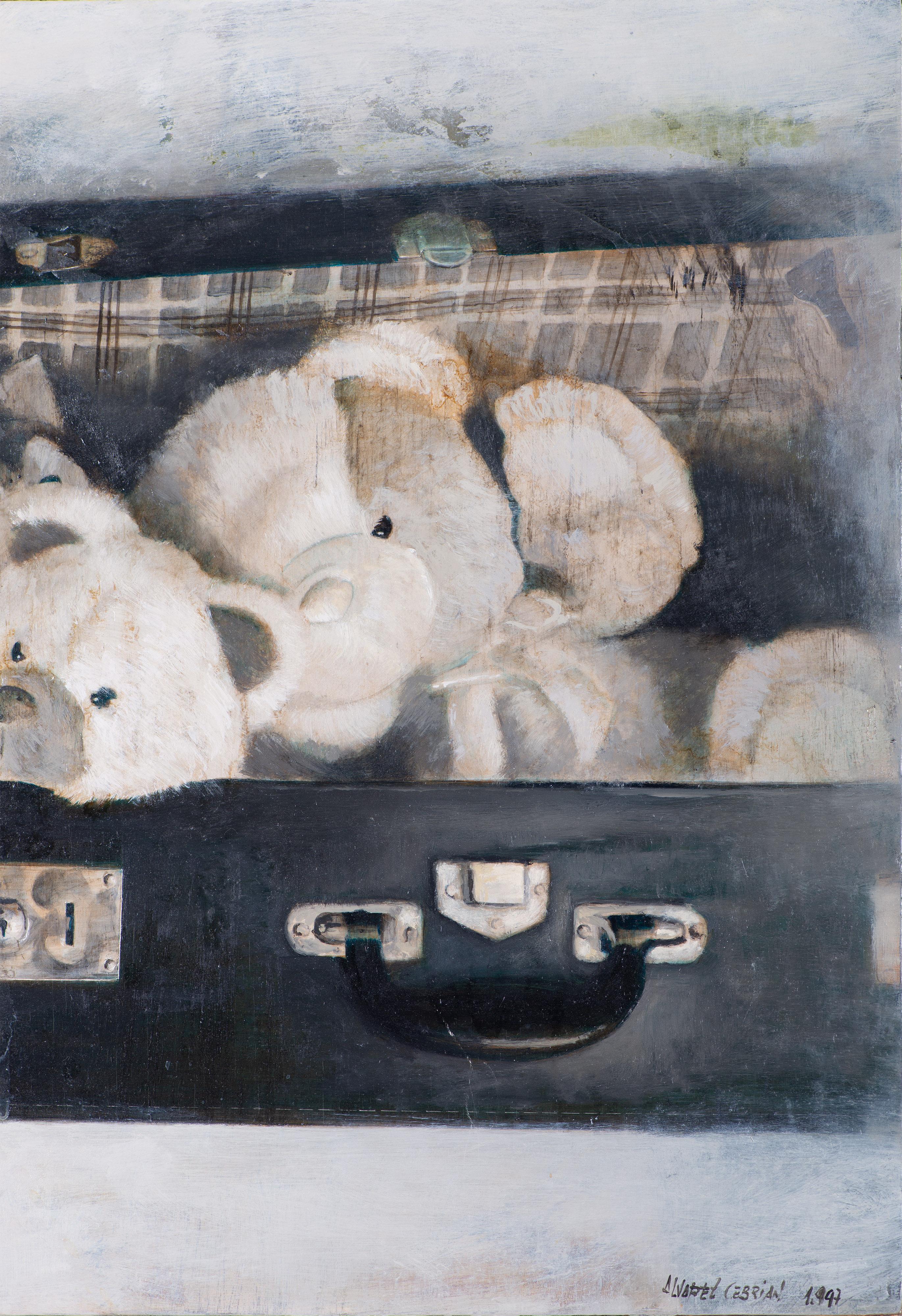 Kommode mit Teddybären (Fotorealismus), Painting, von Juan Álvarez Cebrián